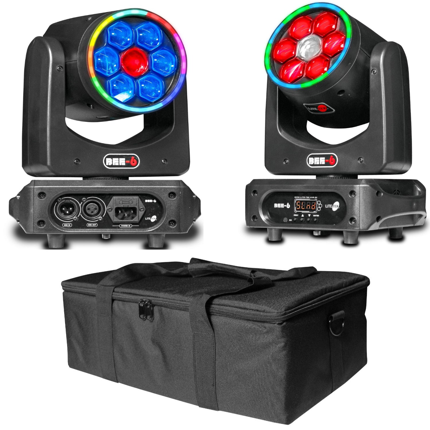 Cabeza robotica LITE TEK BEE-6 2 cabezas 6 leds 10w 1 led 80w RGBW + case