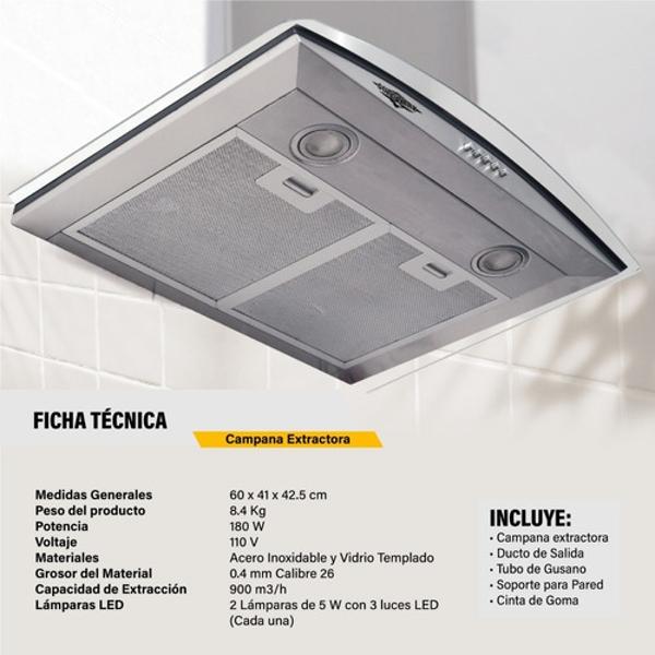 Combo Campana Cristal 60cm Parrilla Cristal Temp 4 Ornillas Gutstark Home