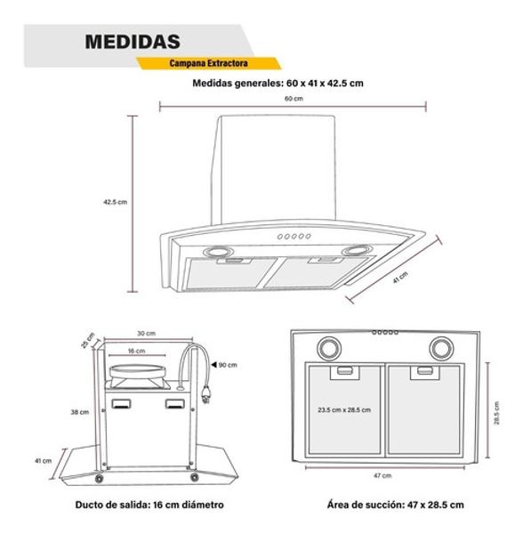 Combo Campana Cristal 60cm Parrilla Cristal Temp 4 Ornillas Gutstark Home