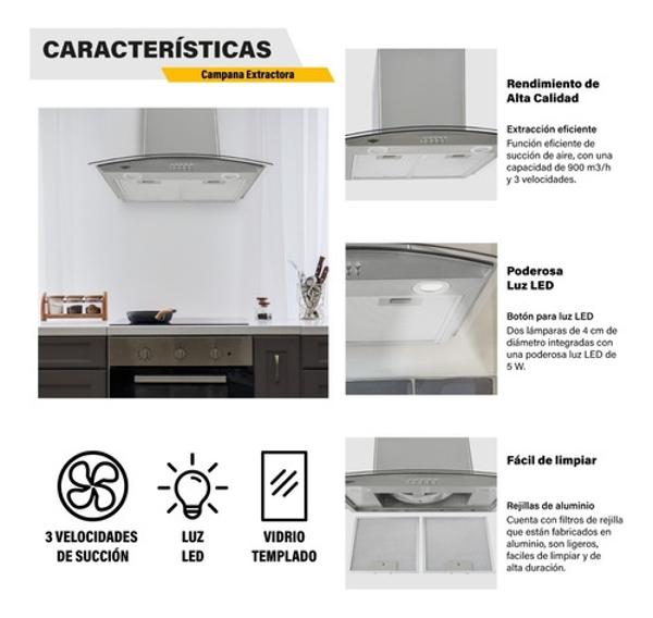 Combo Campana Cristal 60cm Parrilla Cristal Temp 4 Ornillas Gutstark Home