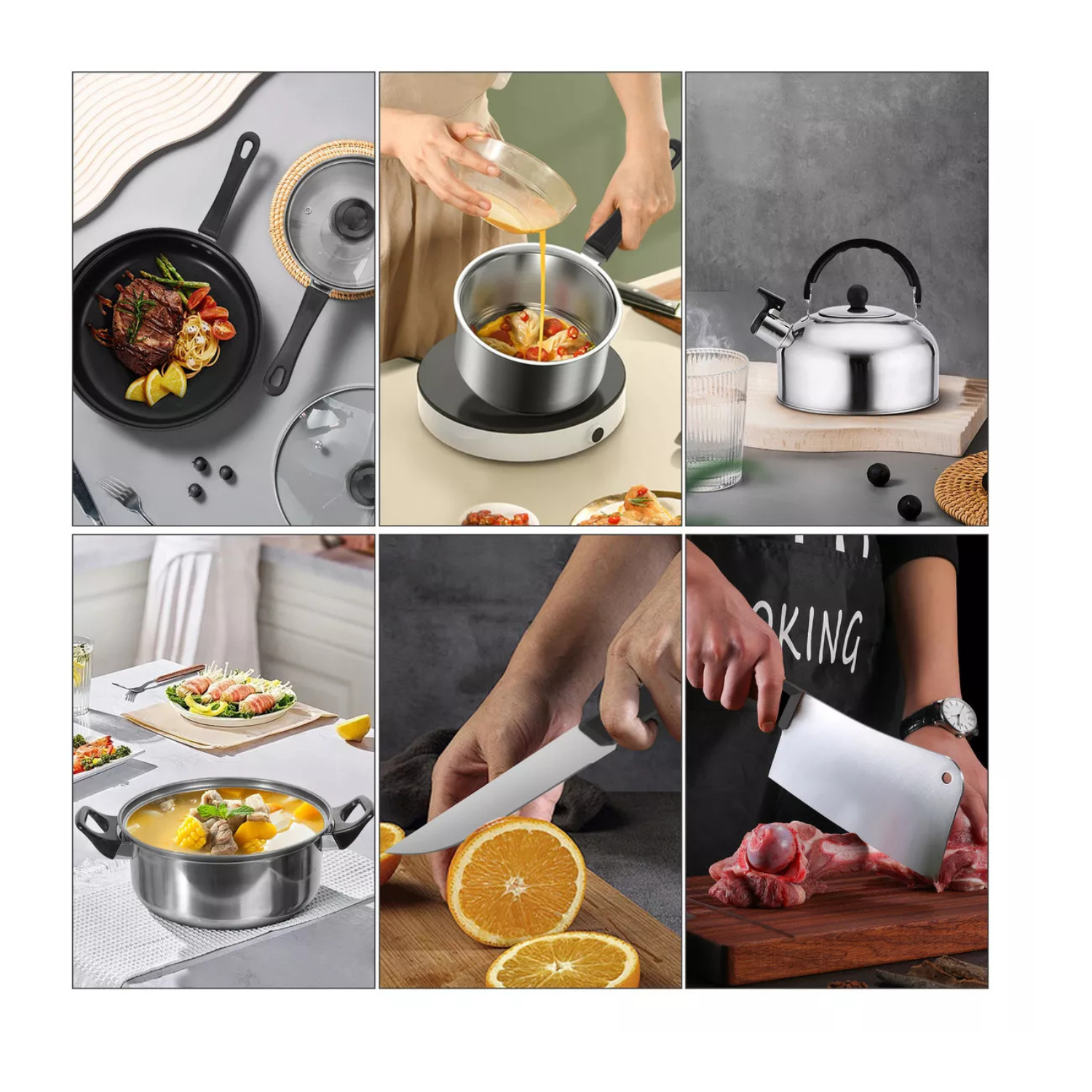 Batería de cocina antiadherente inoxidable completa de 25 piezas