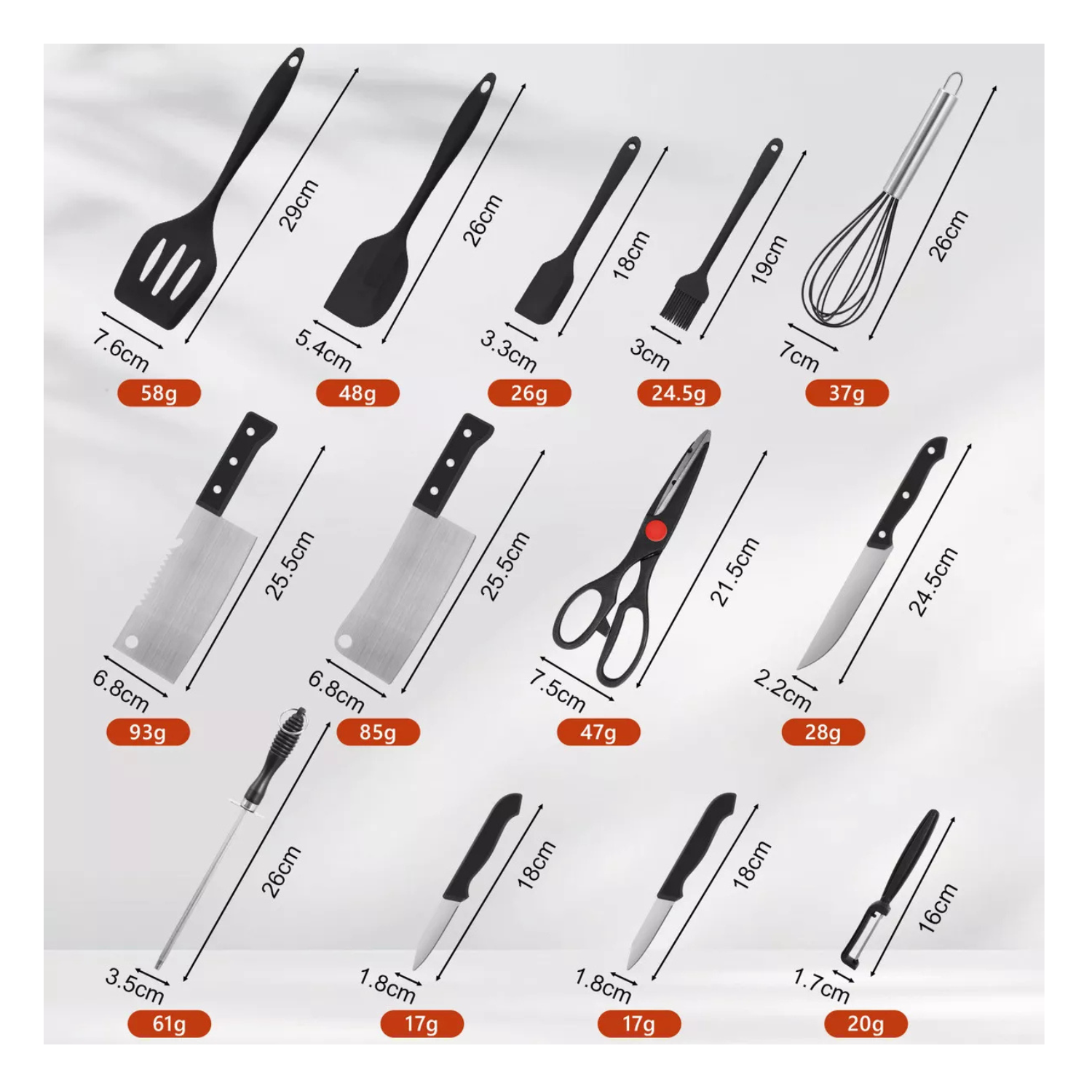 Batería de cocina antiadherente inoxidable completa de 25 piezas