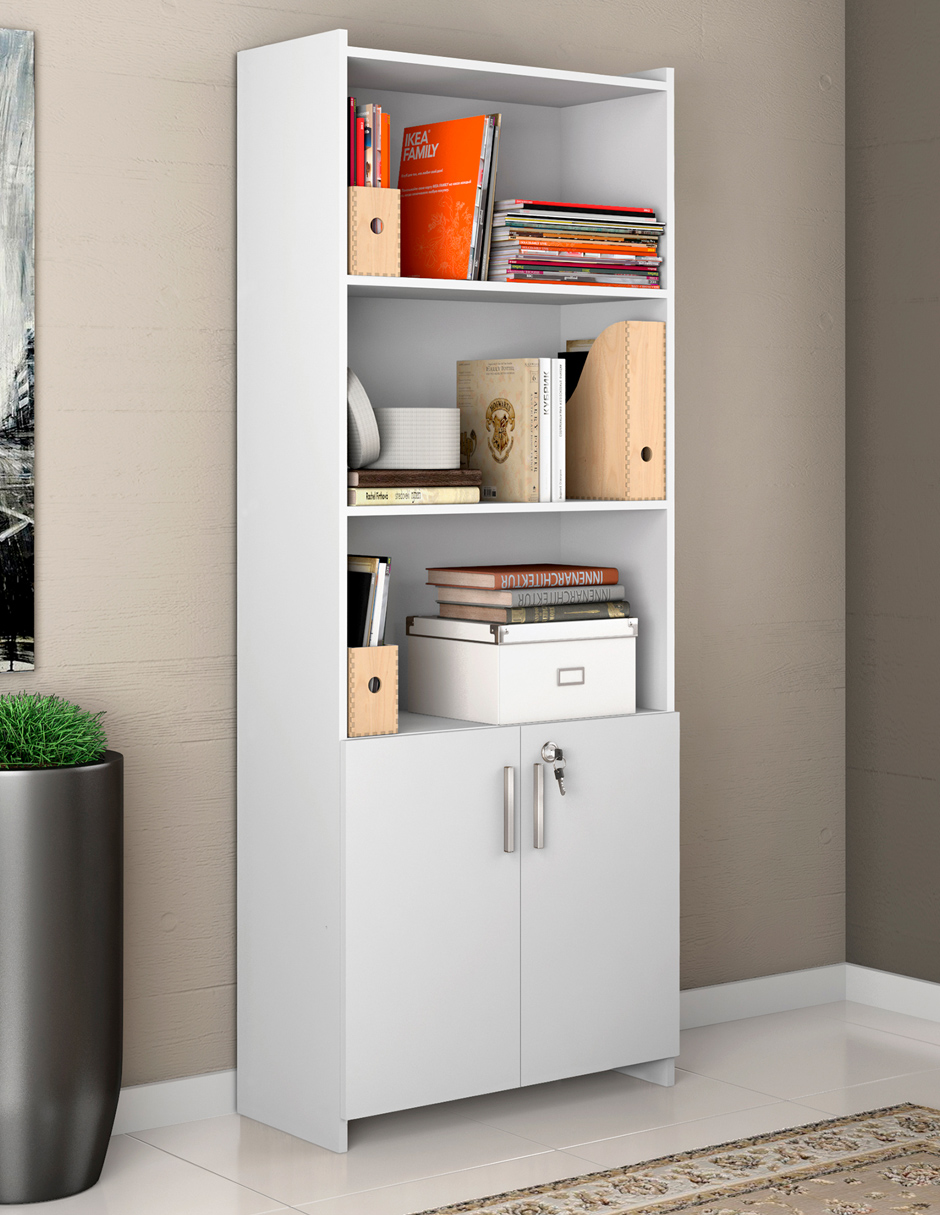 Librero 5 Repisas Moderno Estante Decorativo Con Puertas 