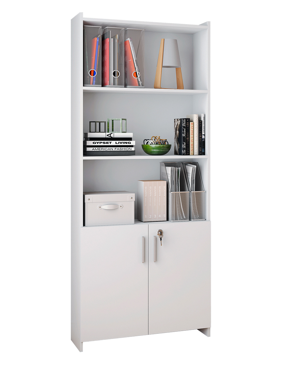 Librero 5 Repisas Moderno Estante Decorativo Con Puertas 