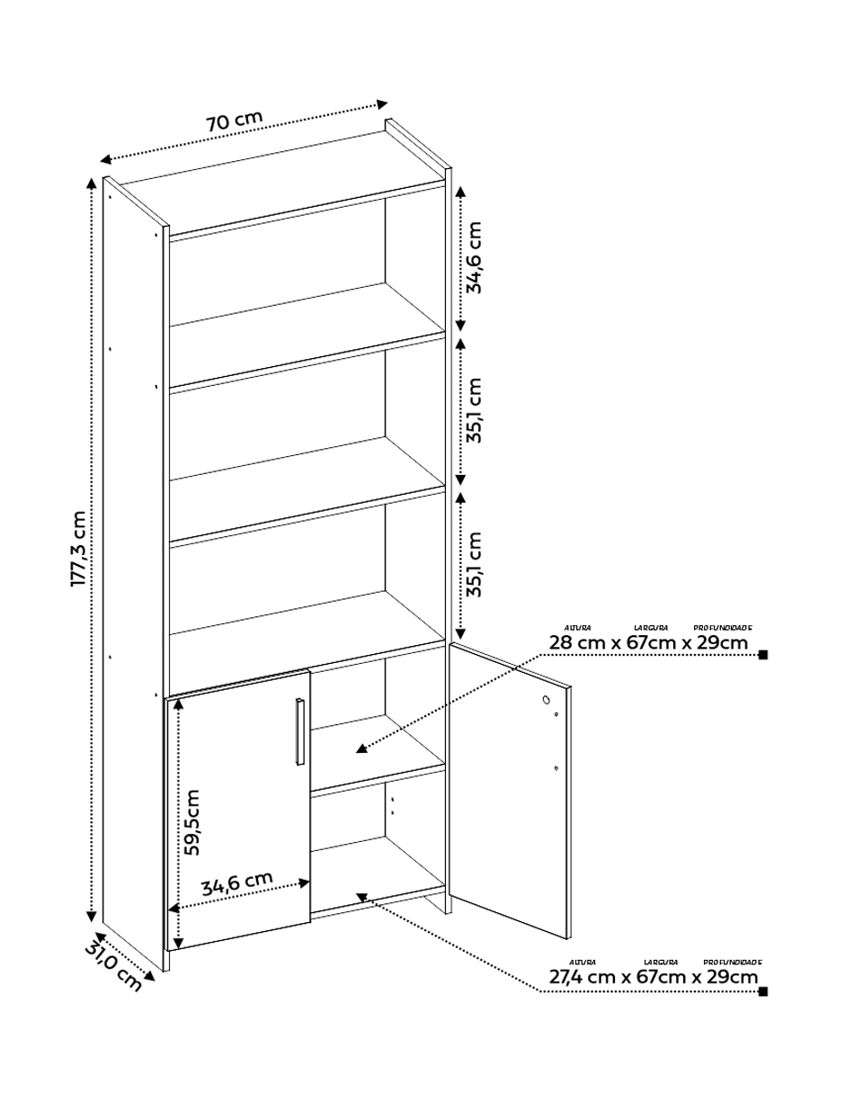 Librero 5 Repisas Moderno Estante Decorativo Con Puertas 
