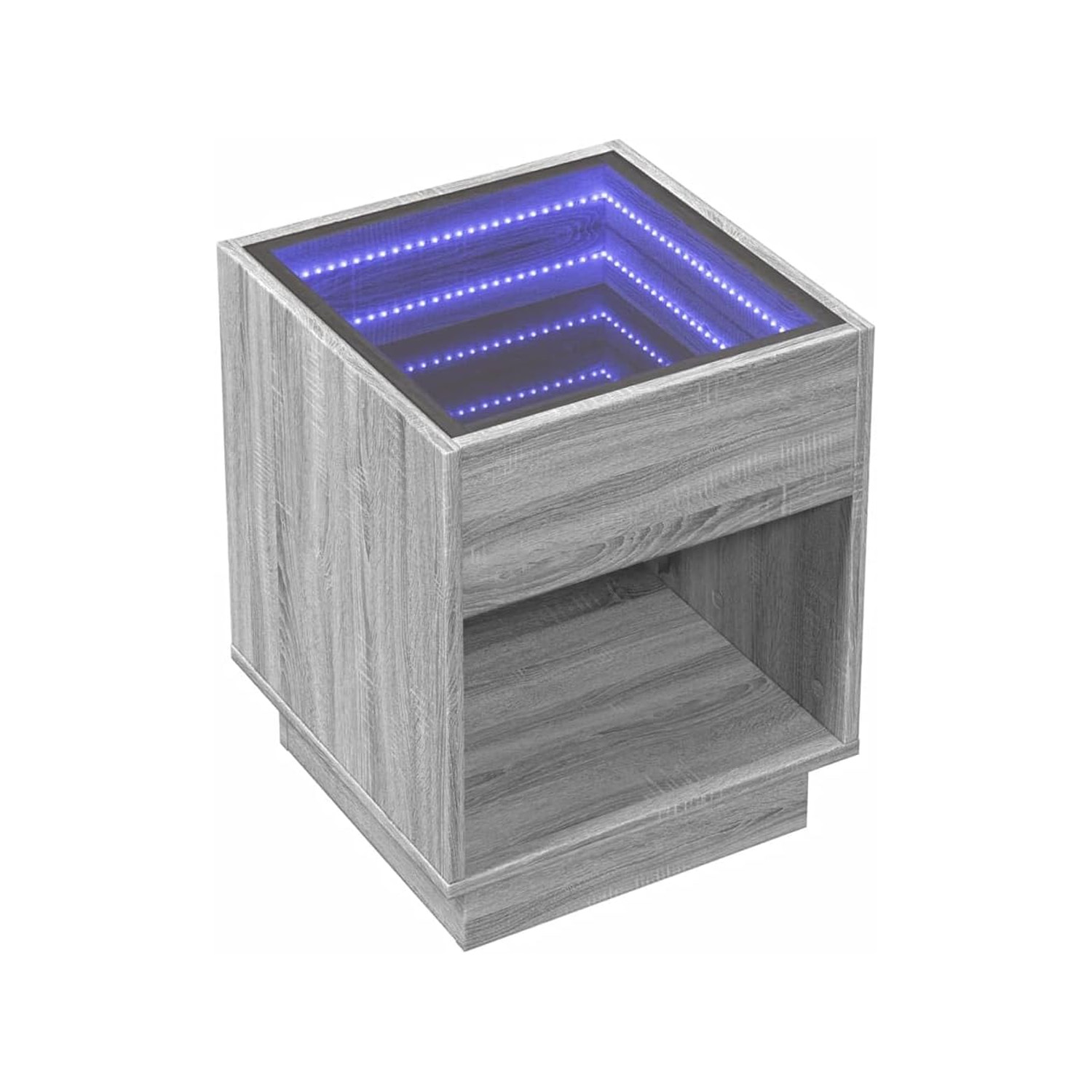 Bossa Mesa auxiliar cuadrada gris Haifa con luz LED decorativa efecto infinito para sala o recamara