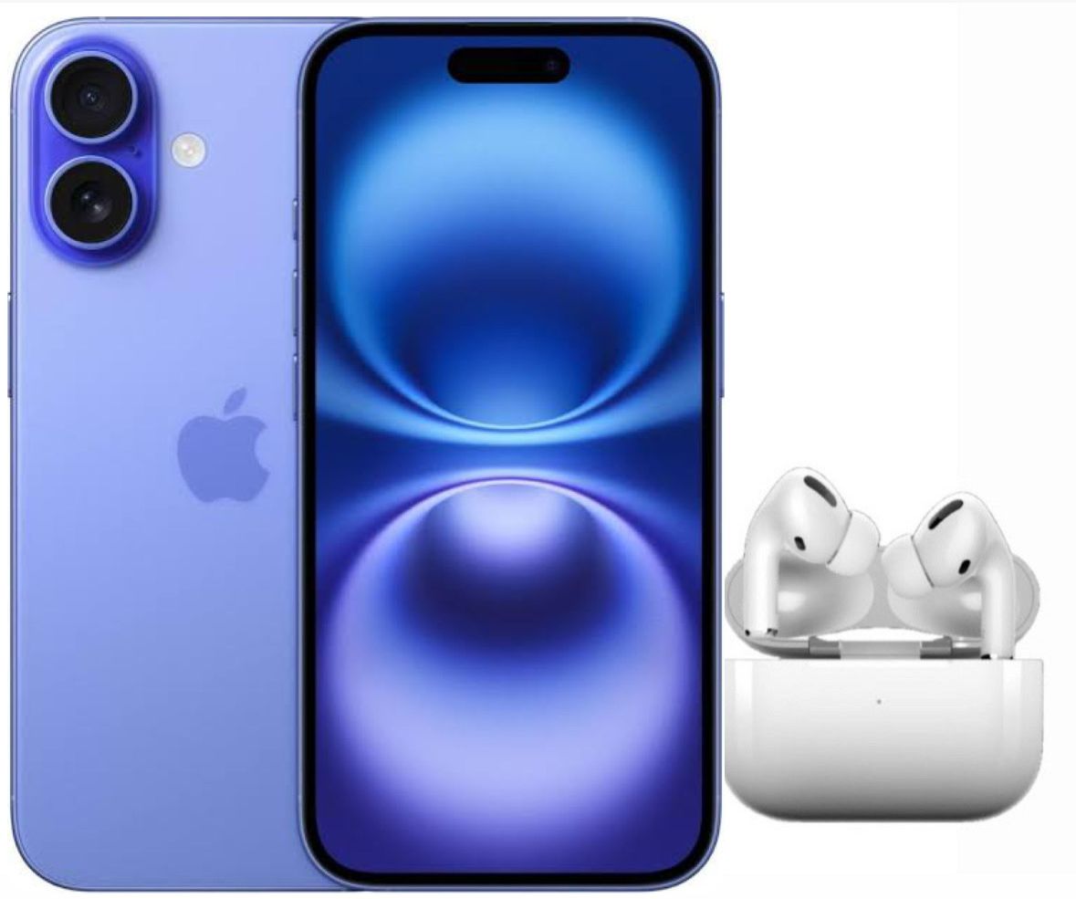 Apple iPhone 16 128GB Color Ultramarine Nuevo, con bandeja libre de fabrica mas Audífonos Inalámbricos
