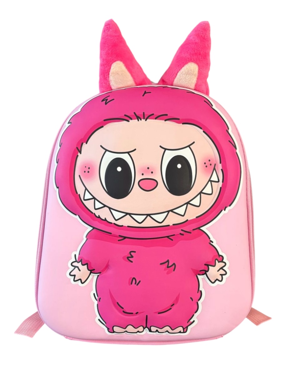 Mochila escolar infantil color fucsia de Labubu, doble cierre