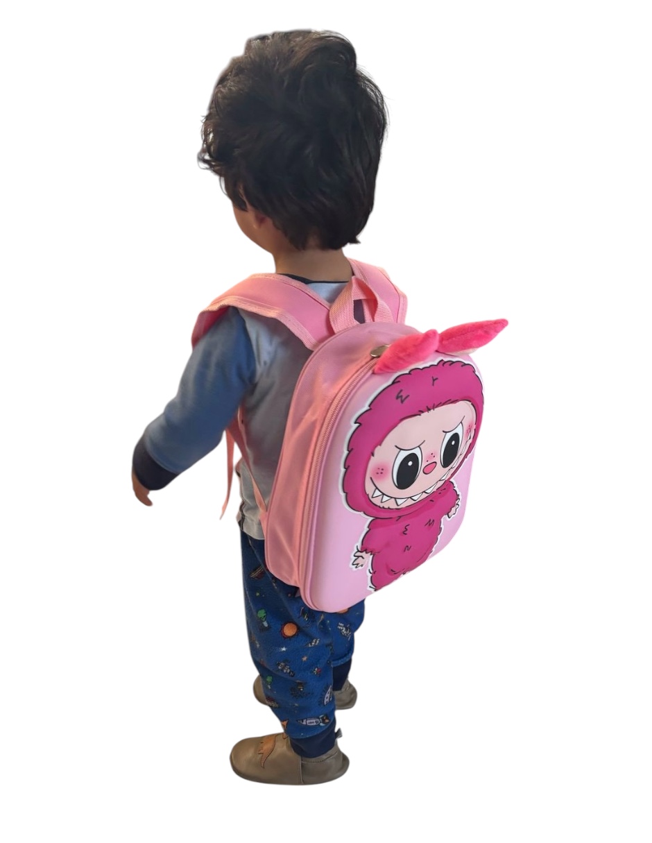 Mochila escolar infantil color fucsia de Labubu, doble cierre