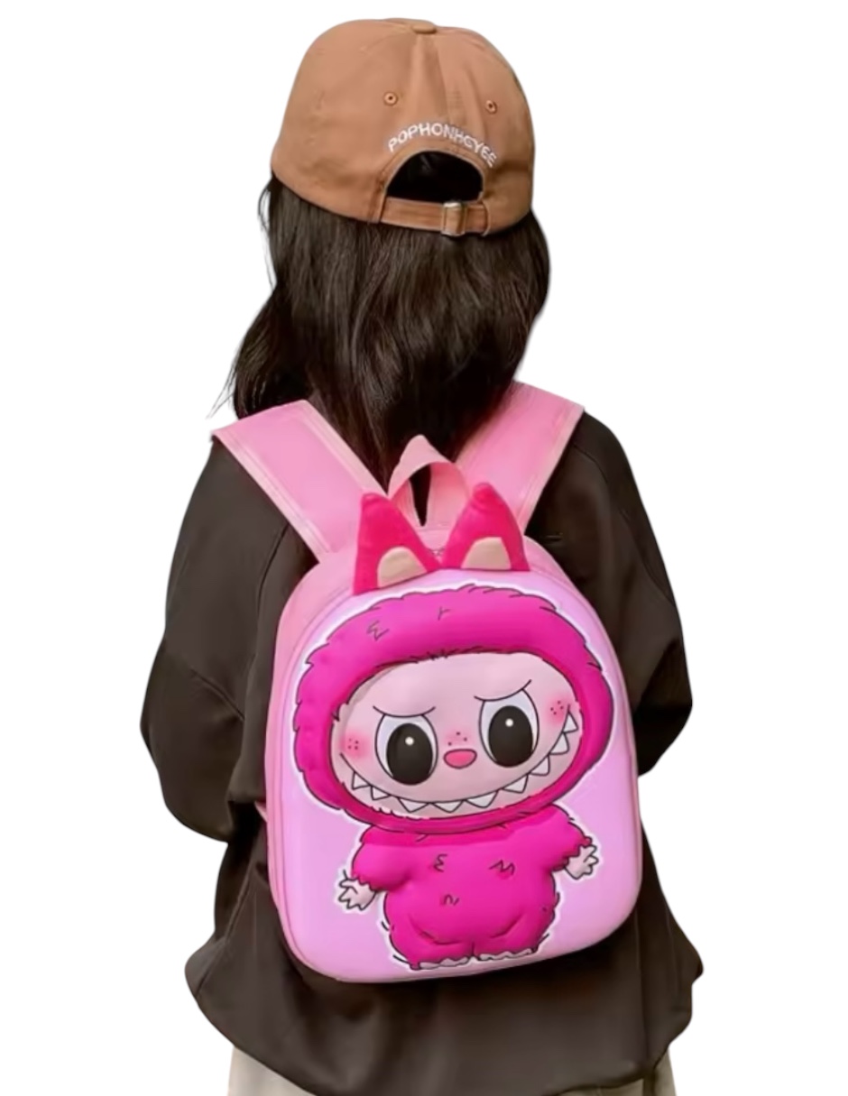 Mochila escolar infantil color fucsia de Labubu, doble cierre