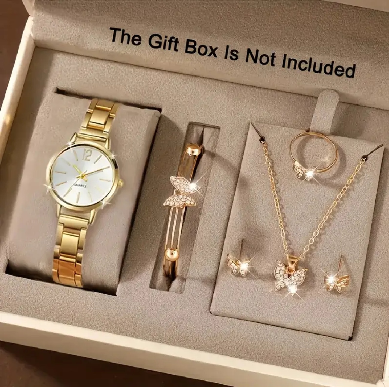 Set reloj de mujer moda banda de acero inoxidable relojes de cuarzo analógicos conjunto de joyería (sin caja)