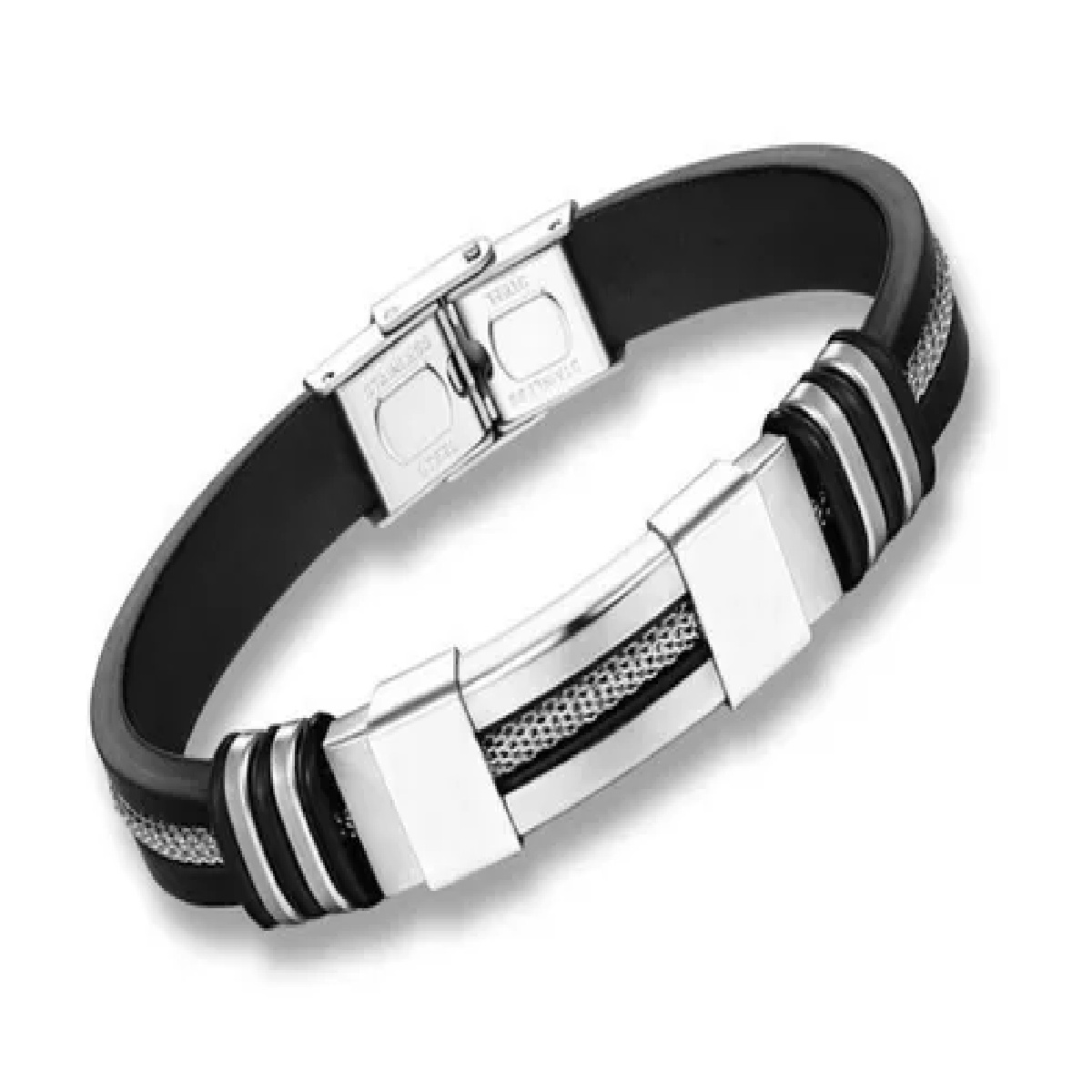 Brazalete Pulsera Silicona Goma Acero Inoxidable Hombre Jk90
