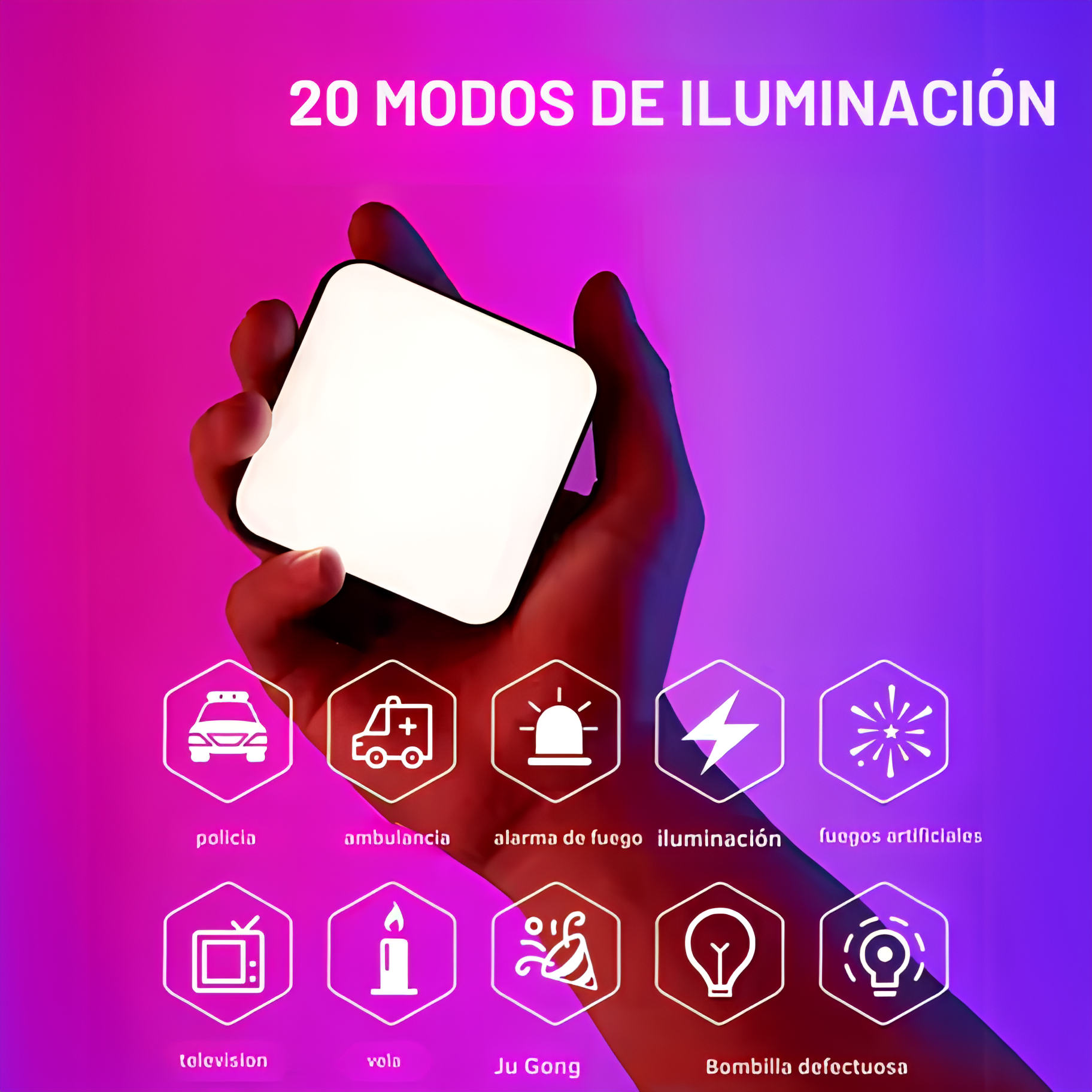 Luz LED RGB, 20 Modos de Iluminación,Compatible con Dispositivos Móviles y Portátiles