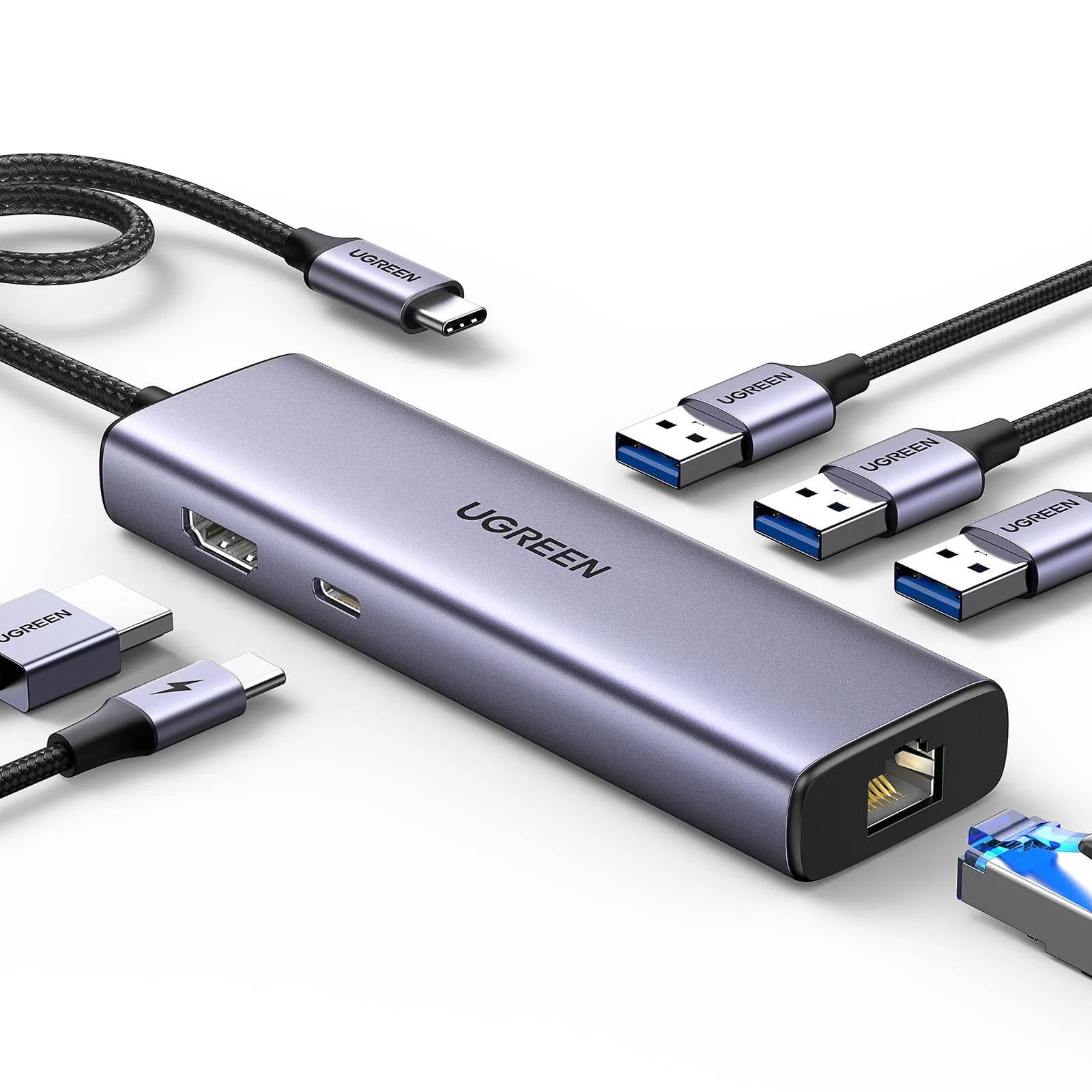 UGREEN Hub USB-C, Docking Station Revodok 6 en 1, HDMI 4K, Ethernet RJ45, para MacBook, adaptador multipuerto, hub viaje, plug and play
