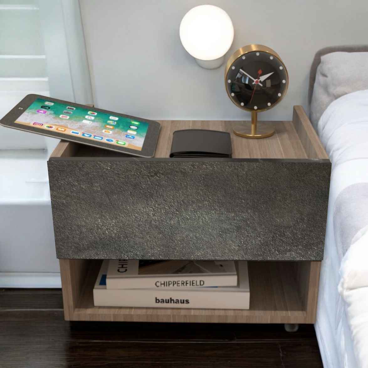 Buró Mesa de Noche Flotante Mueble Organizador Recamara 
