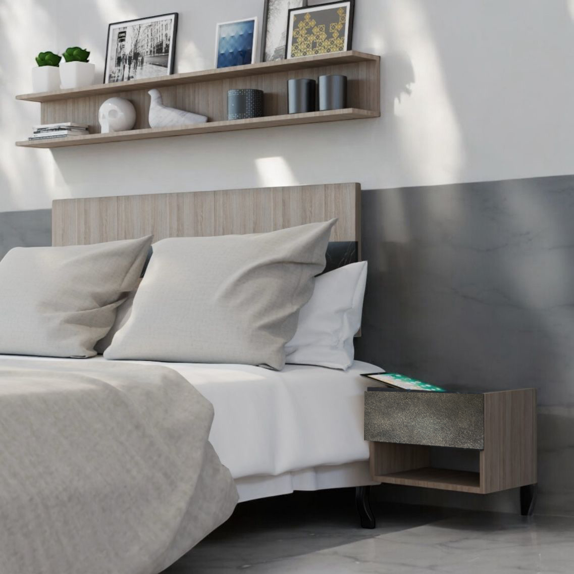 Buró Mesa de Noche Flotante Mueble Organizador Recamara 