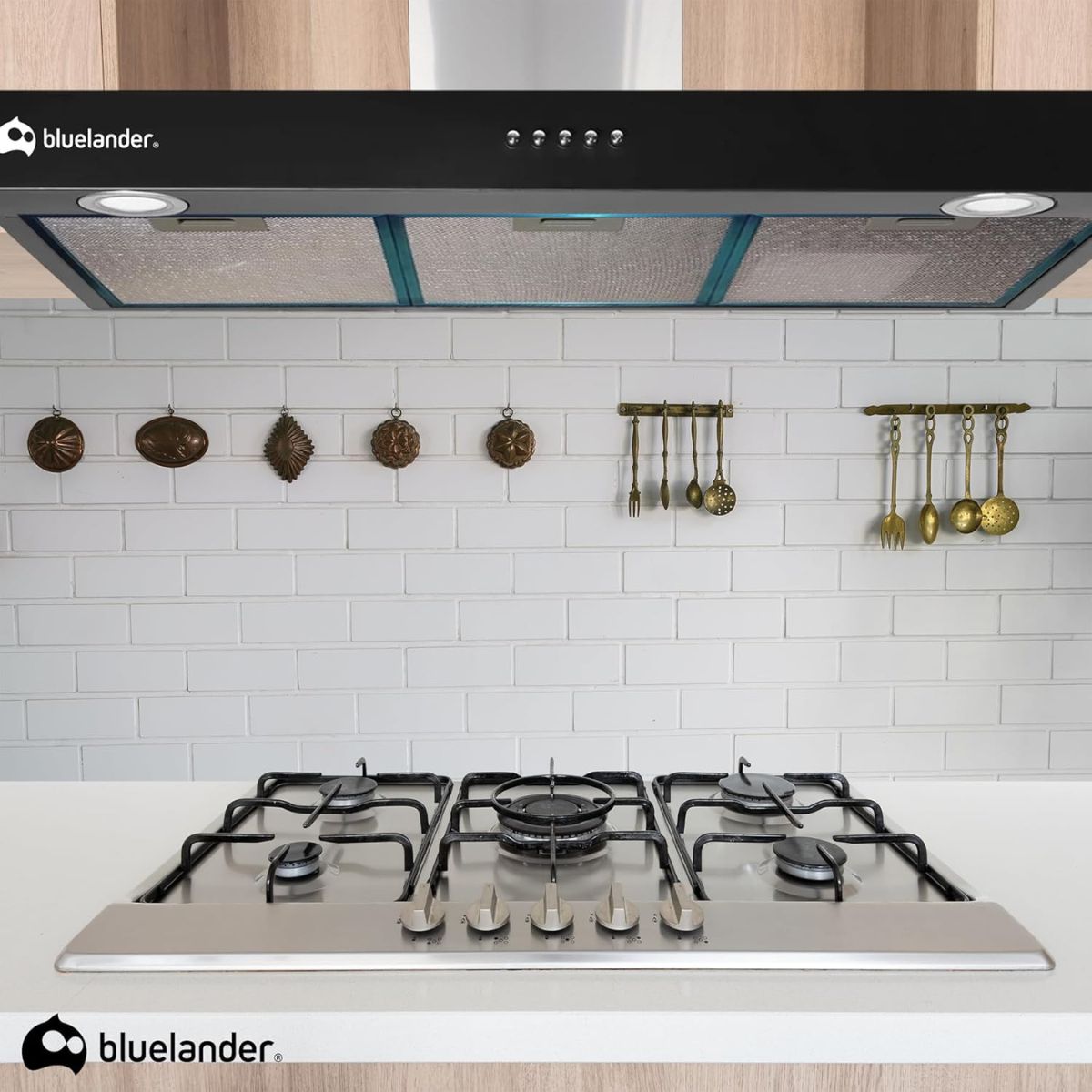 Campana Extractora de 90 cm para Cocina con Salida de Aire y Filtro de Carbón Activado Bluelander
