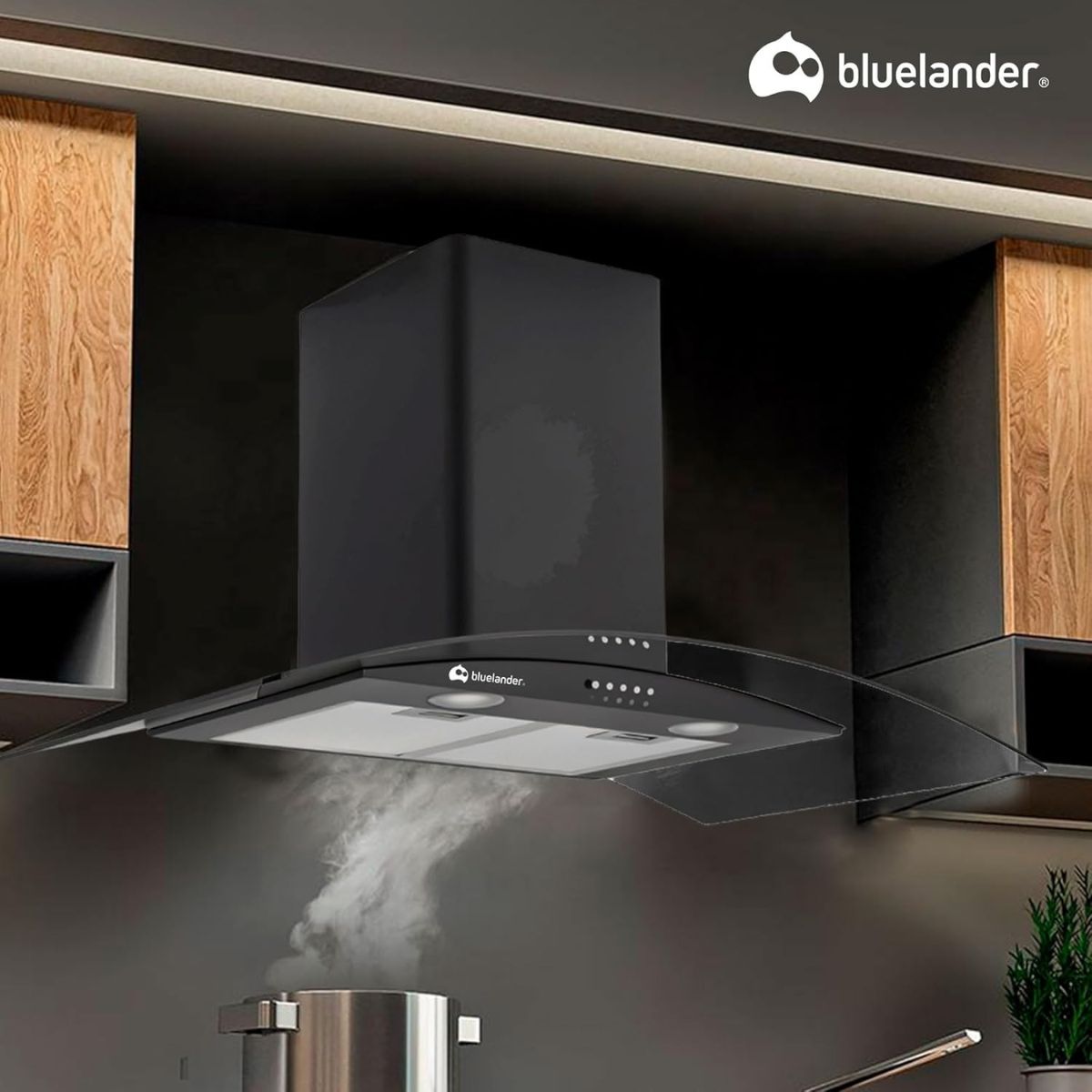 Campana Extractora de Botones 90 cm para Cocina de 3 Velocidades con Filtro de Carbón Activado Bluelander