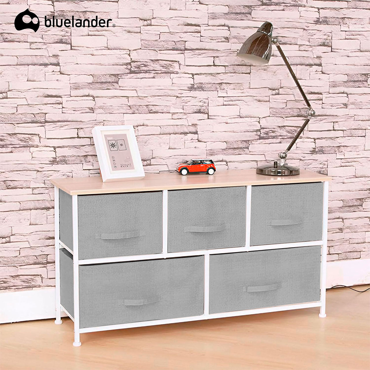 Cajonera de 2 Niveles con 5 cajones y 1 repisa Estructura de Acero Gris Claro Bluelander