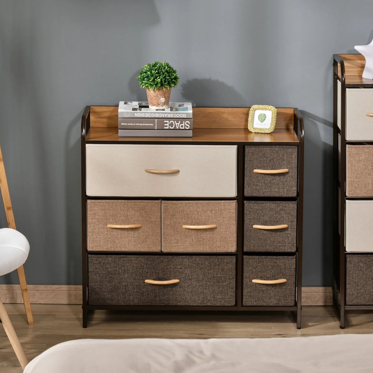 Cajonera de 3 Niveles con 7 Cajones y 1 Repisa Estructura de Acero Café Bluelander