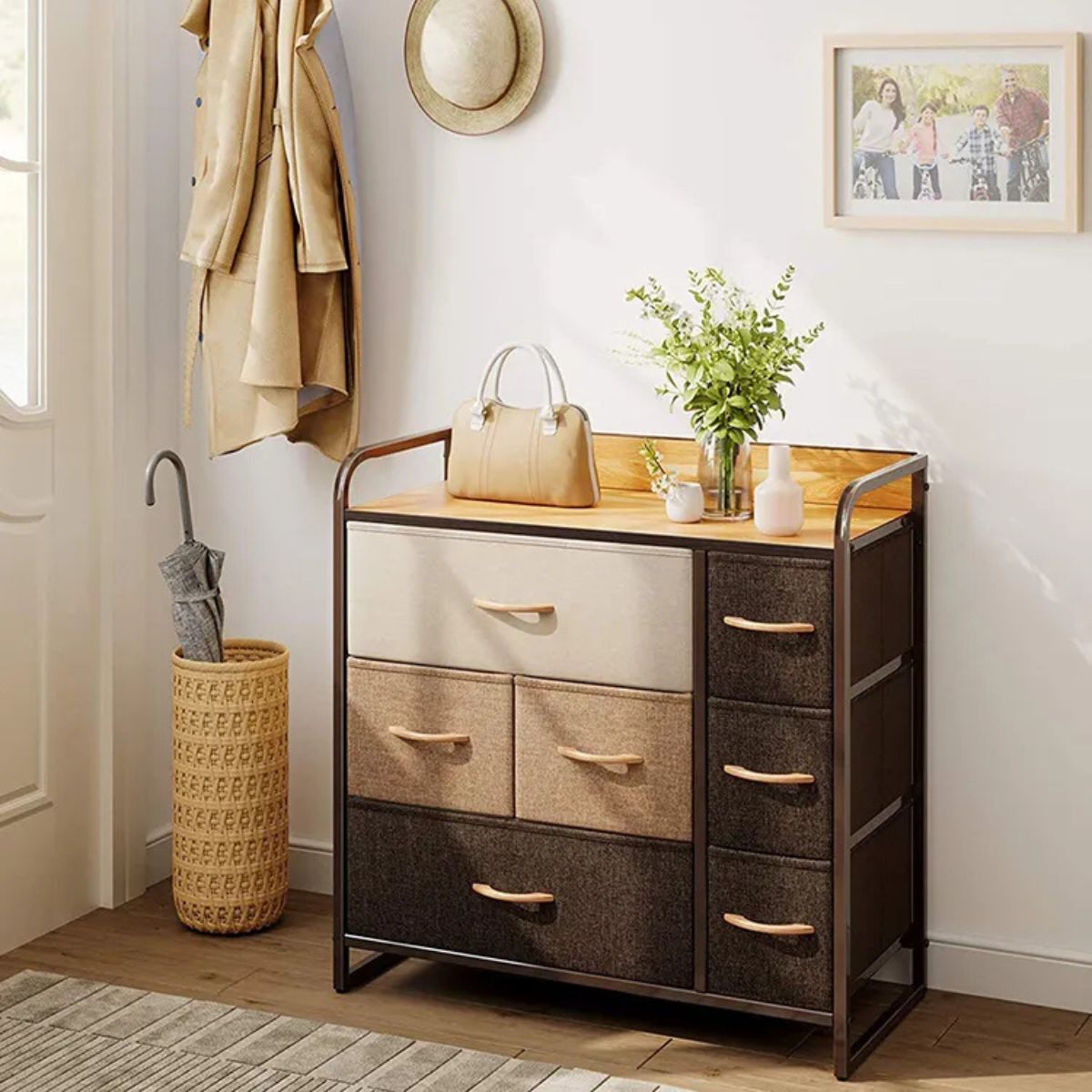 Cajonera de 3 Niveles con 7 Cajones y 1 Repisa Estructura de Acero Café Bluelander