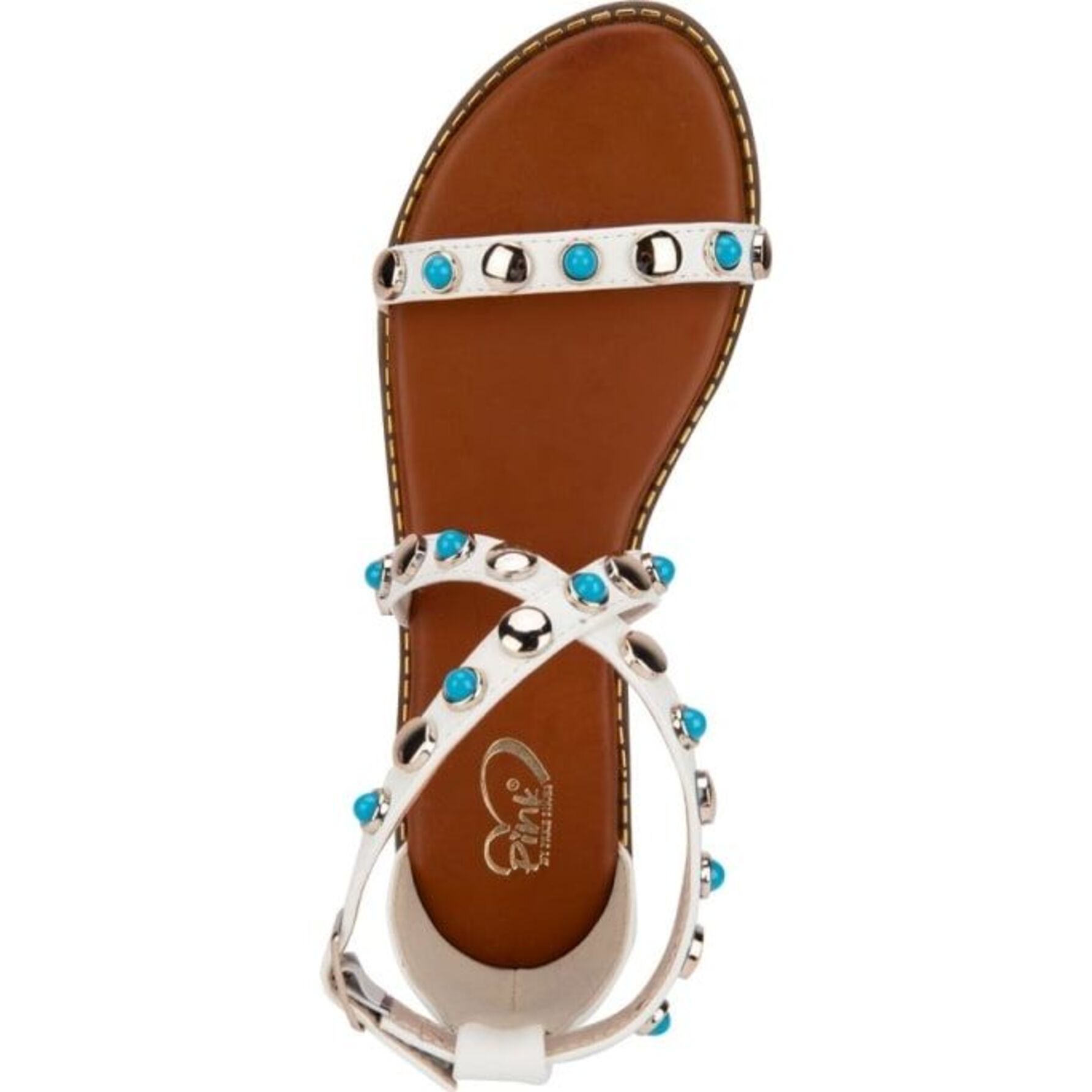 Sandalia para mujer, plana, casual, con banda con estoperoles, talón con pulsera, acabado napa, marca PBPS, color blanco, mod. 1190846 