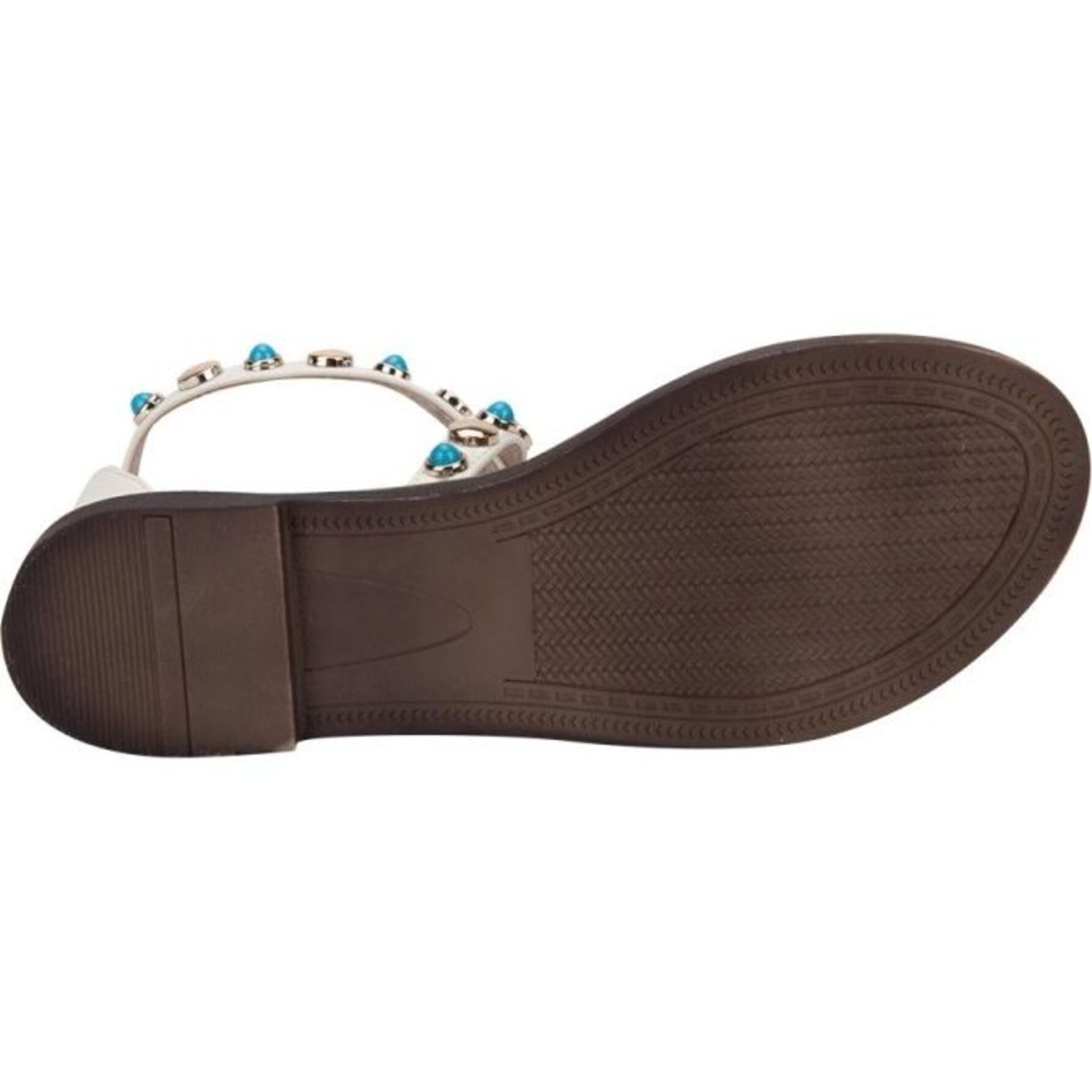 Sandalia para mujer, plana, casual, con banda con estoperoles, talón con pulsera, acabado napa, marca PBPS, color blanco, mod. 1190846 
