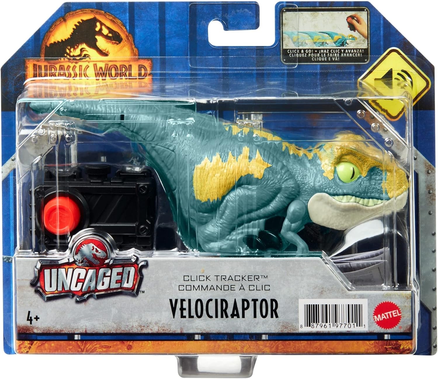 Figura Jurassic World Click Tracker Velociraptor Juguete para niños de 4 años en adelante