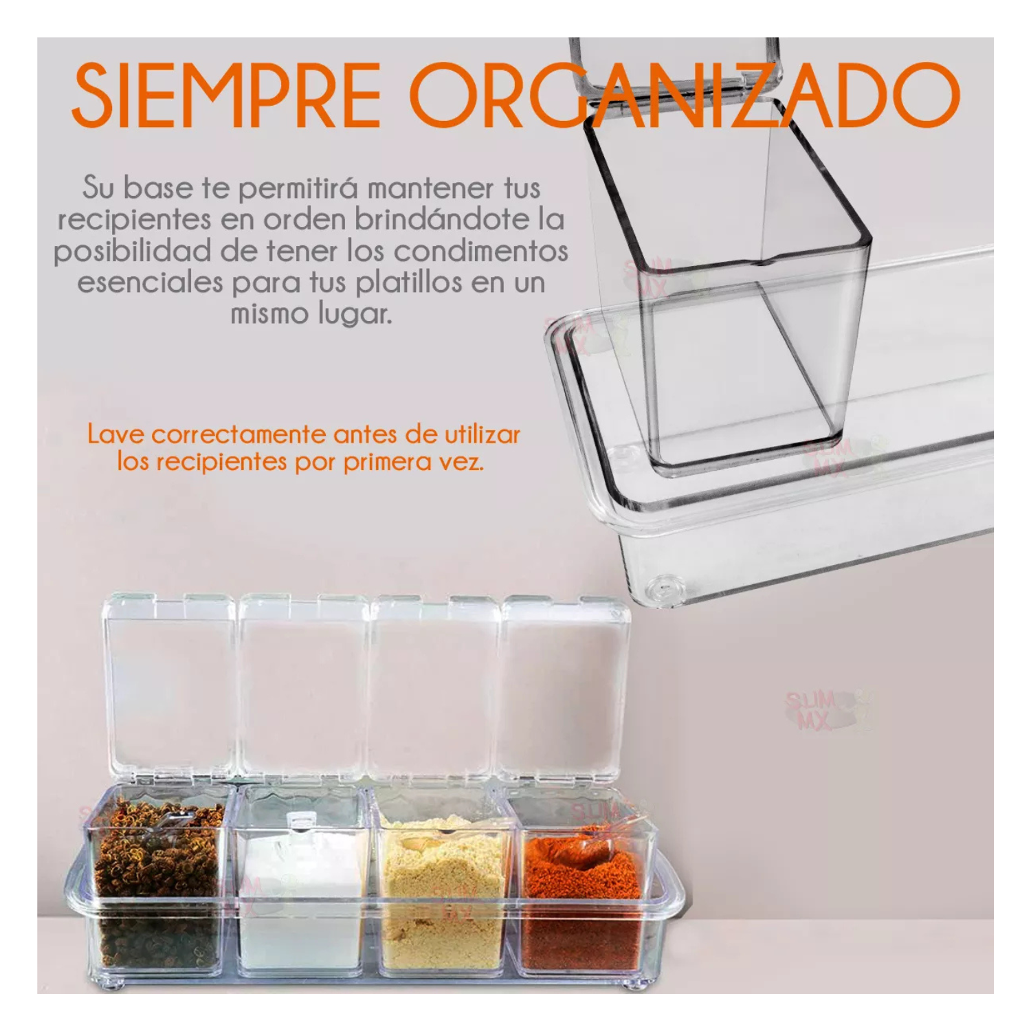 Organizador 4 Especieros Multiusos Condimentos Cocina Color Transparente