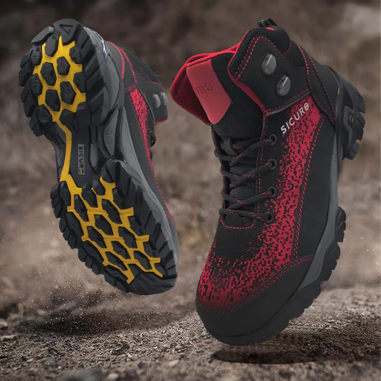 Botas de Seguridad Industrial Dielectrica Para Hombre Sicuro SF88 Negro Rojo Casco Policarbonato