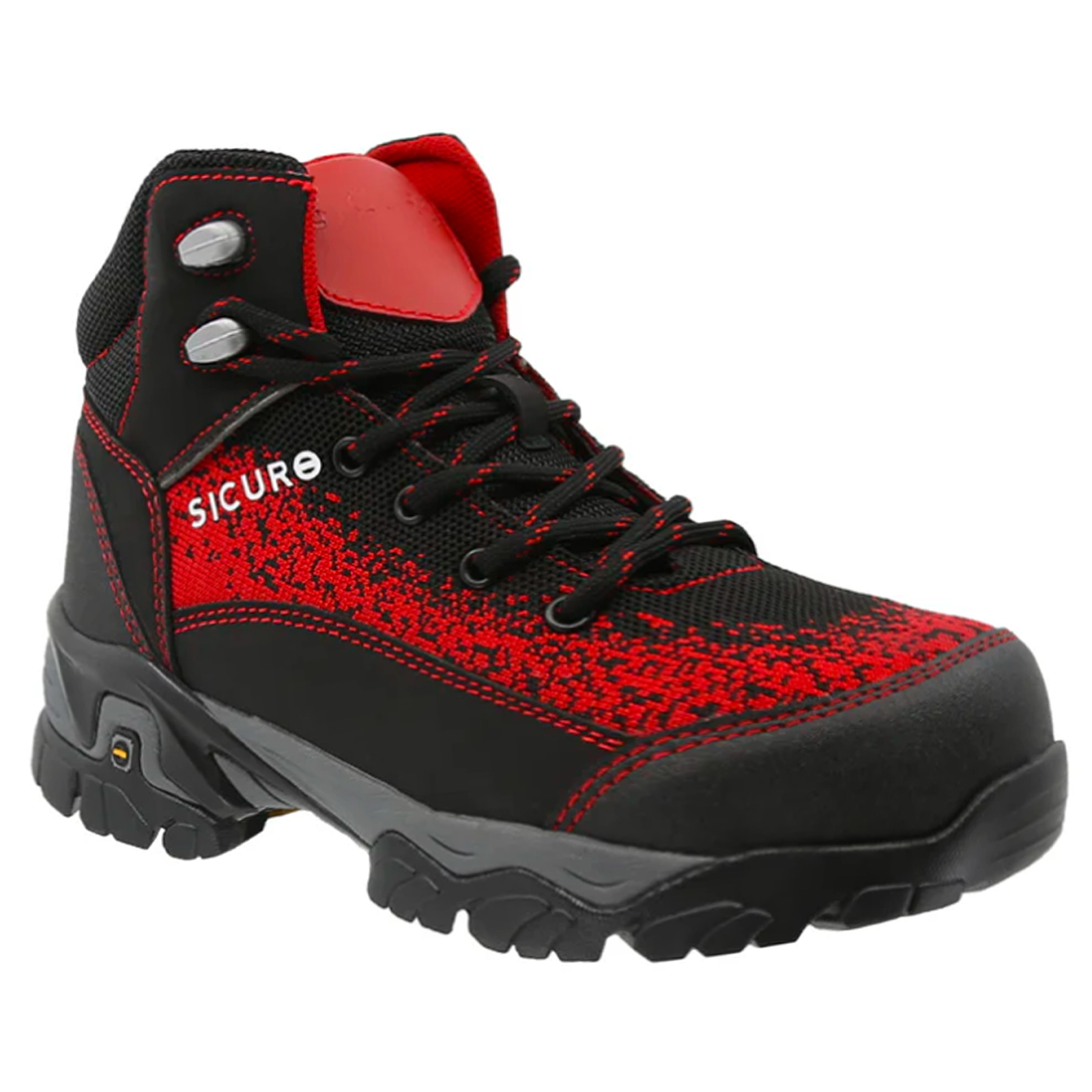 Botas de Seguridad Industrial Dielectrica Para Hombre Sicuro SF88 Negro Rojo Casco Policarbonato