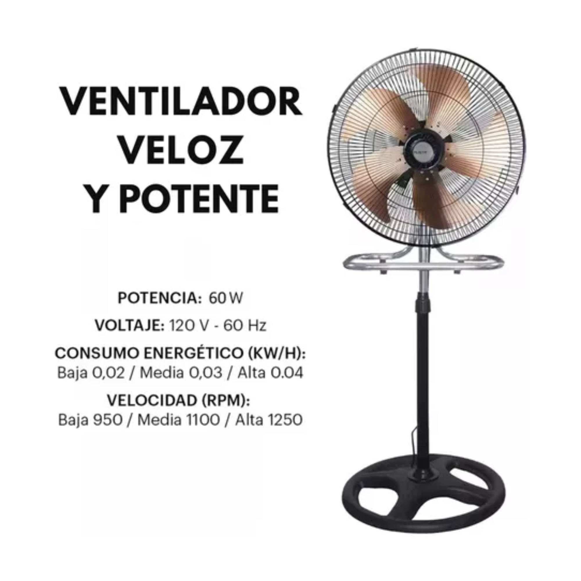 Ventilador 18 Pulgadas 3 en 1 Pedestal 5 Aspas Piso Pared