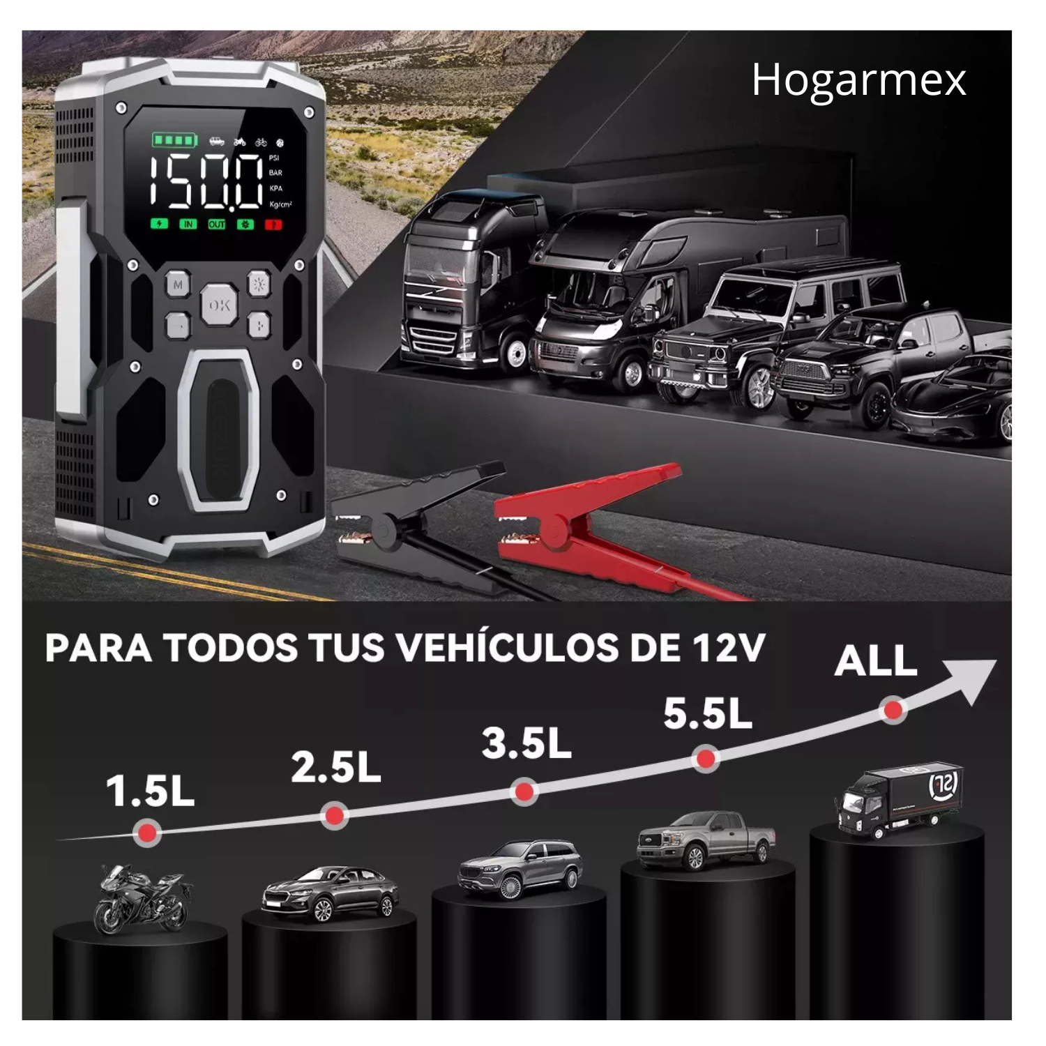 Arrancador De Batería De Coche BRPOM Portátil 9900a Inflador 150psi Negro