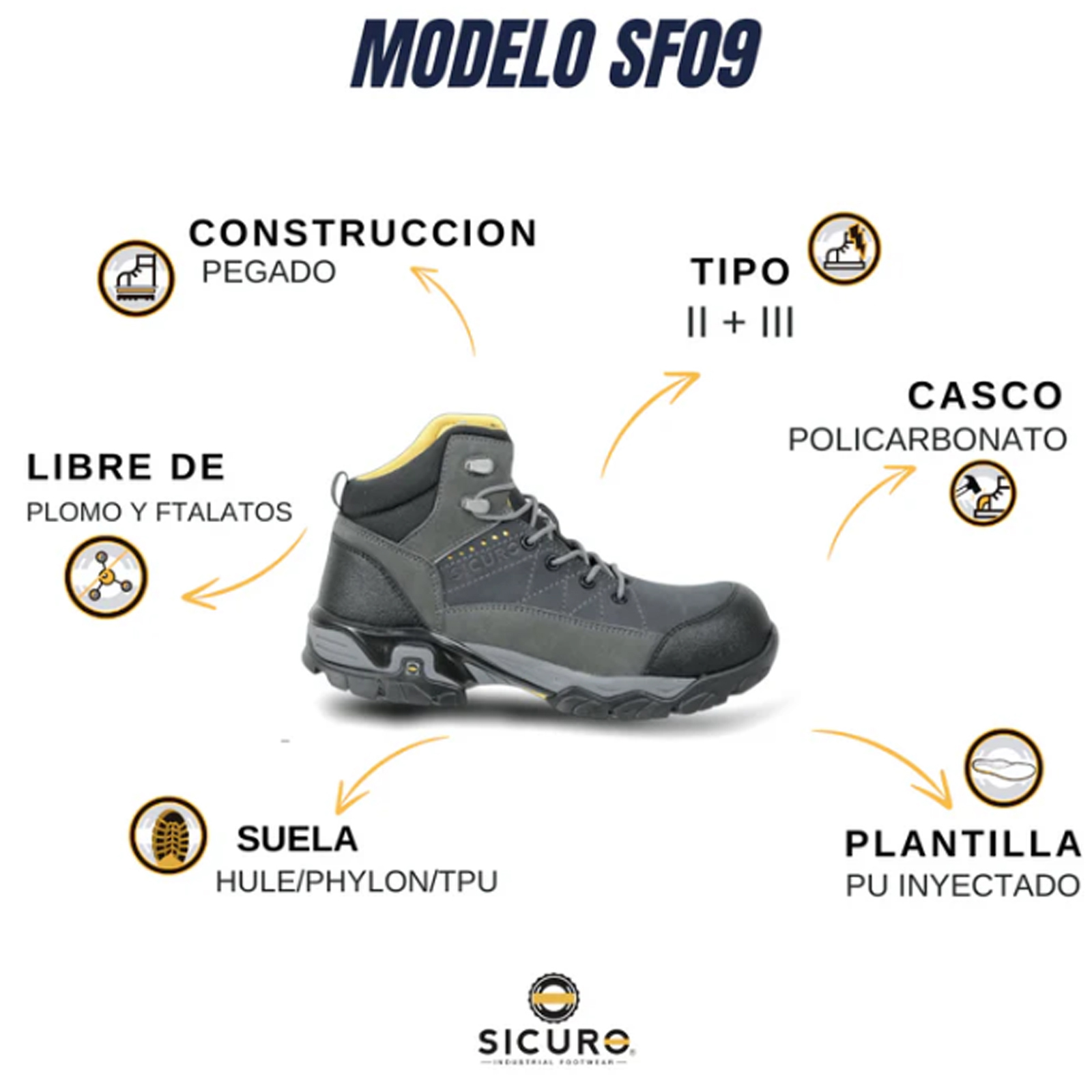 Bota Industrial De Seguridad Dieléctrica Para Hombre Sicuro Sf09  Gris Forte