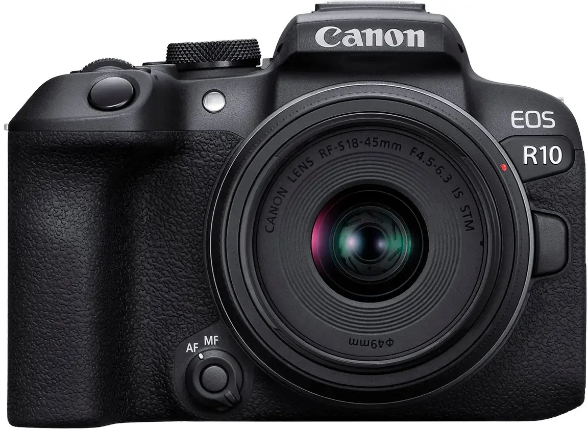 Camara Canon Eos R10 Objetivo RF - S18 - 45MM F4 1/2 - 6 IS STM con Correa Bateria y Cargador color Negro