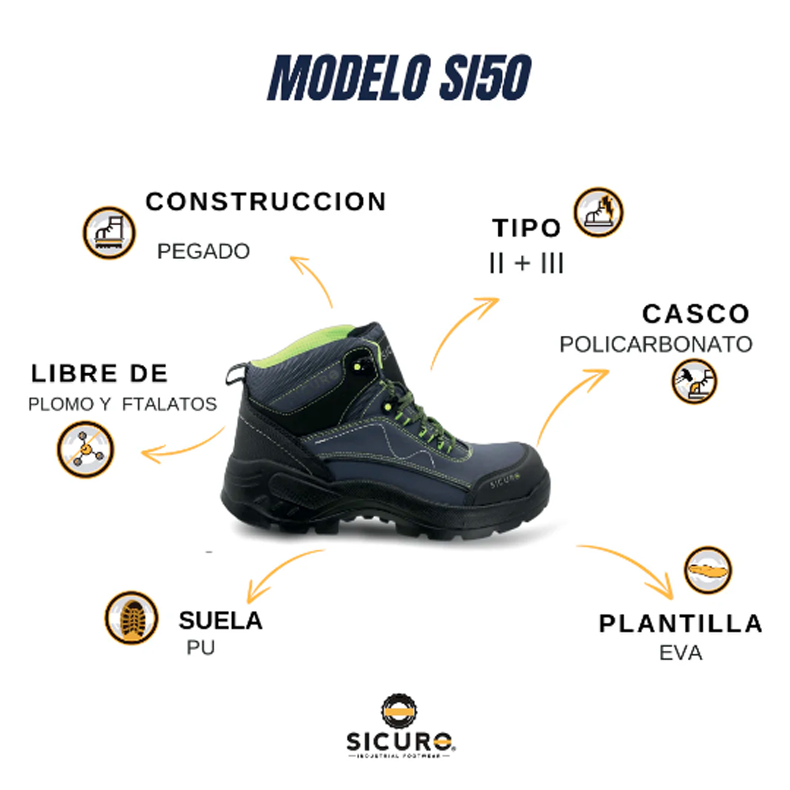 Bota Industrial De Seguridad Dieléctrica Hombre Sicuro Si50 Azul Marino