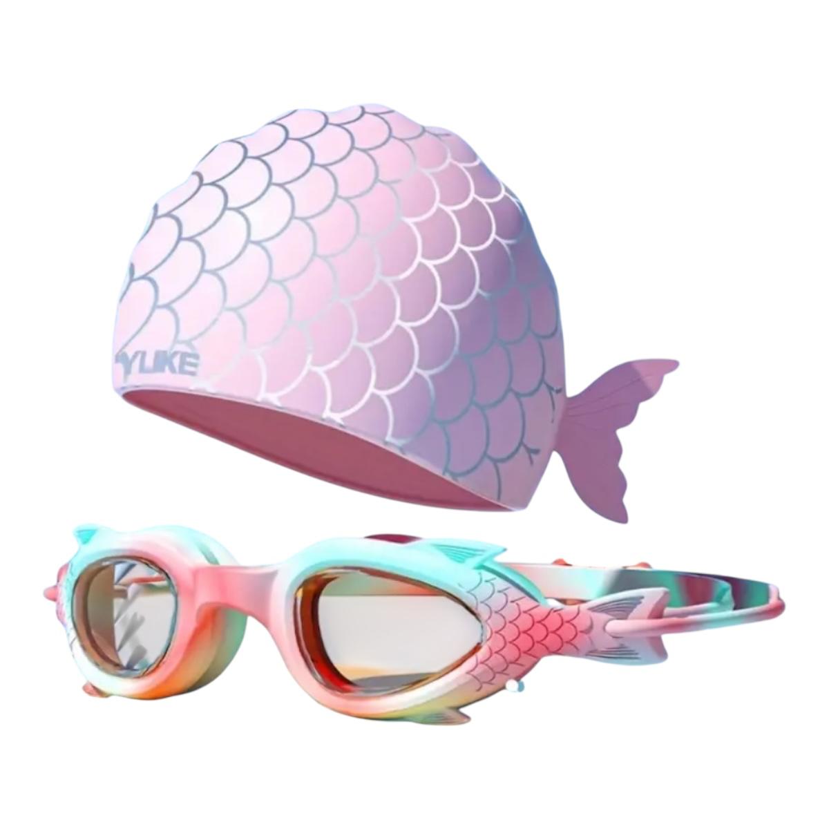 Set De Googles Y Gorro De Natacion Diseño Sirena Para Niña