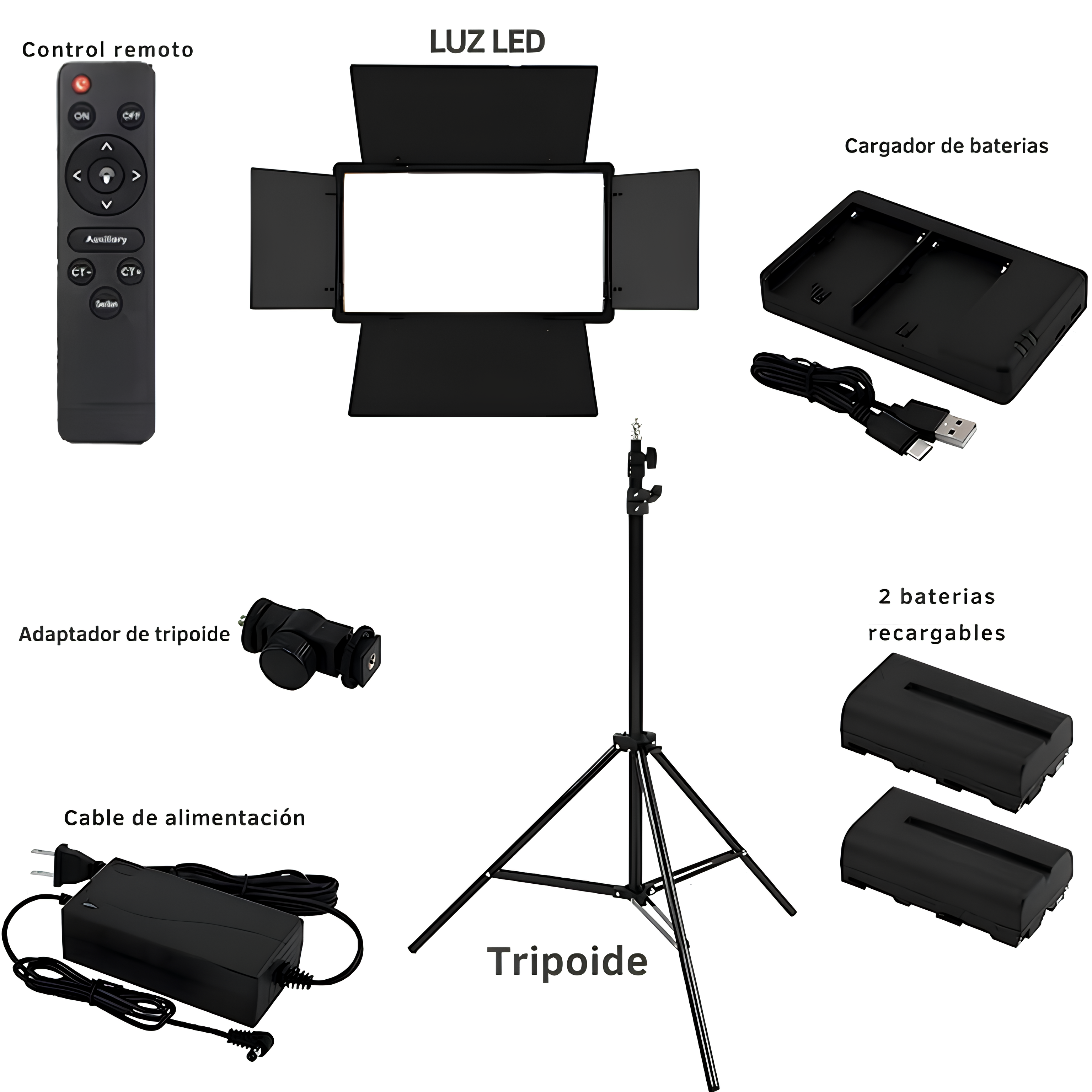 Panel LED  para Fotografía y Video con tripié y batería recargable