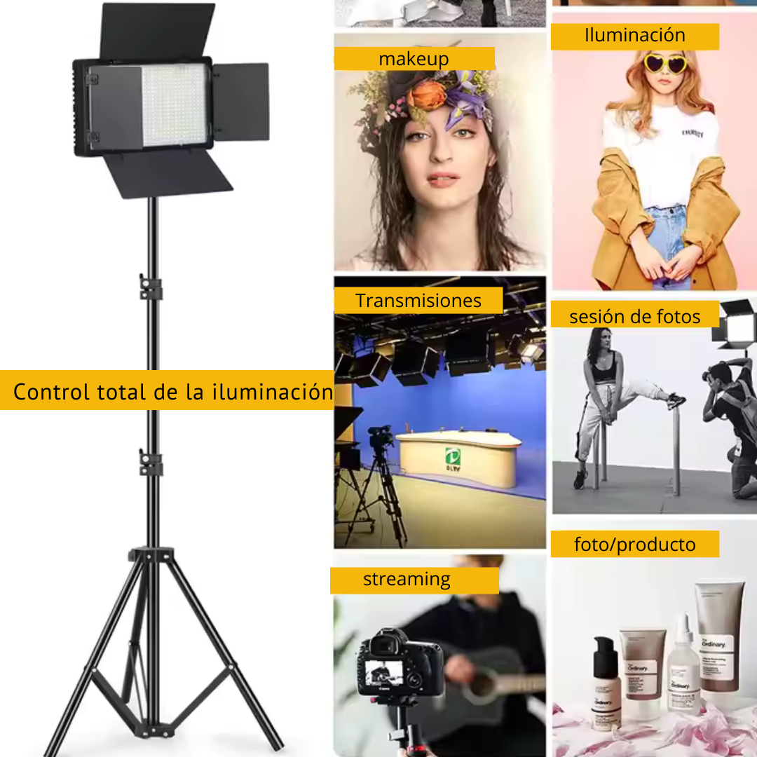 Panel LED  para Fotografía y Video con tripié y batería recargable