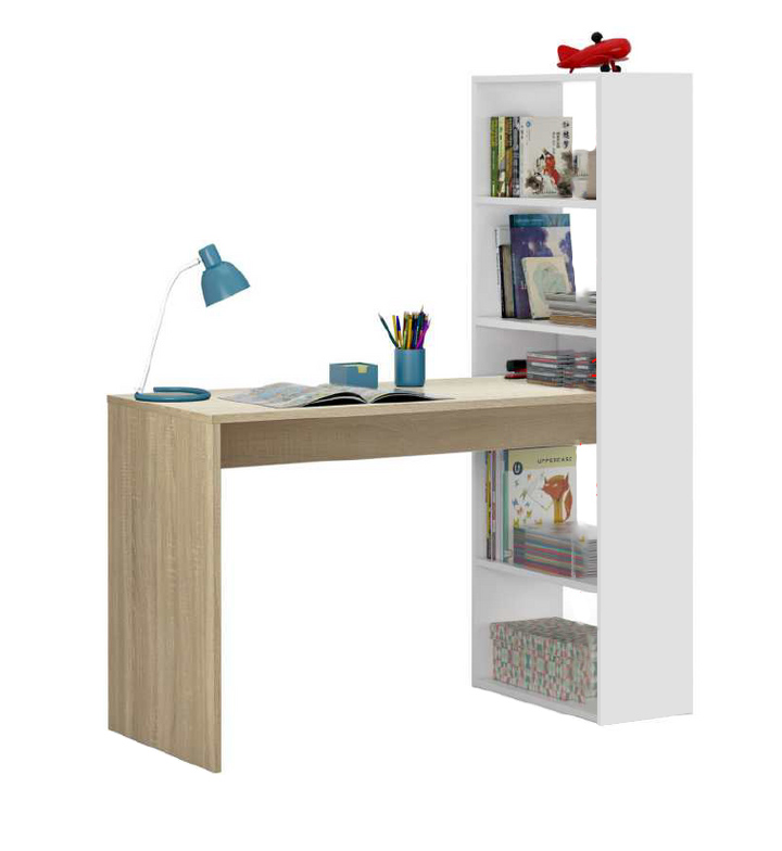 Escritorio Con Librero Alto Blanco con Madera