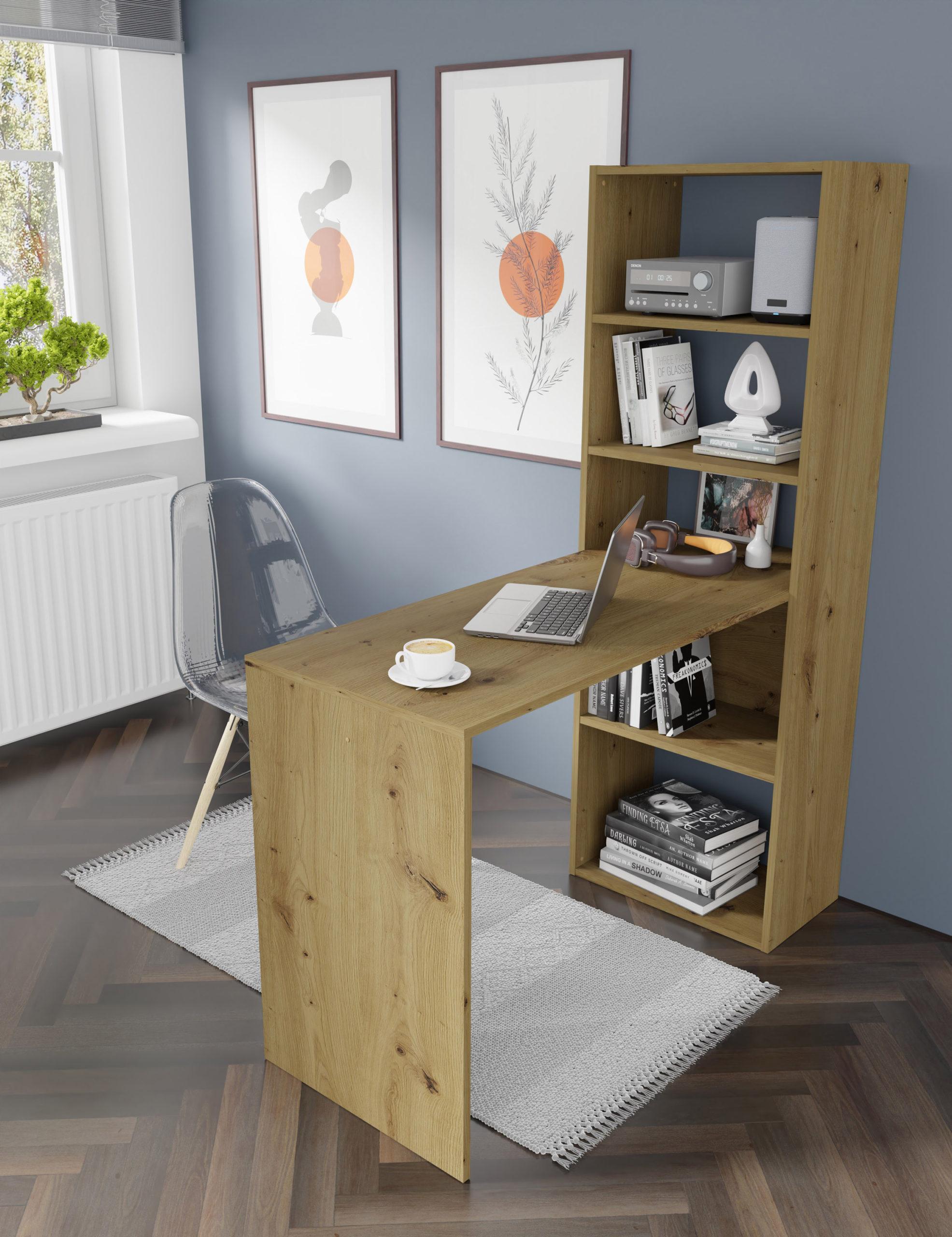 Escritorio Con Librero Alto Madera