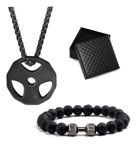 Collar Con Dije Disco Pesa Cadena Acero Inoxidable Gym Fit