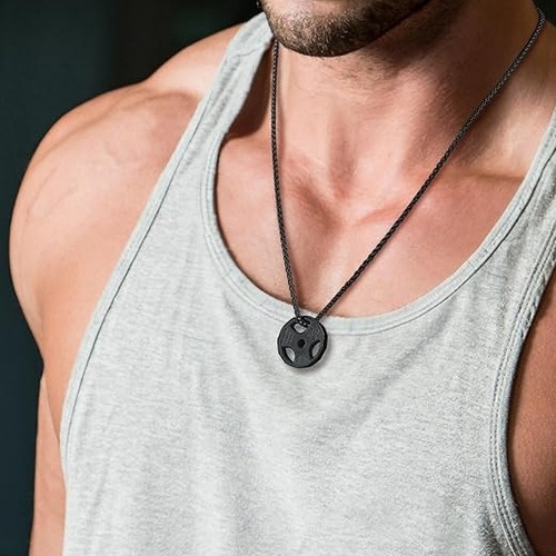 Collar Con Dije Disco Pesa Cadena Acero Inoxidable Gym Fit