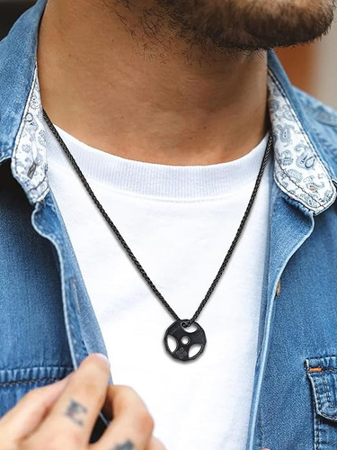 Collar Con Dije Disco Pesa Cadena Acero Inoxidable Gym Fit