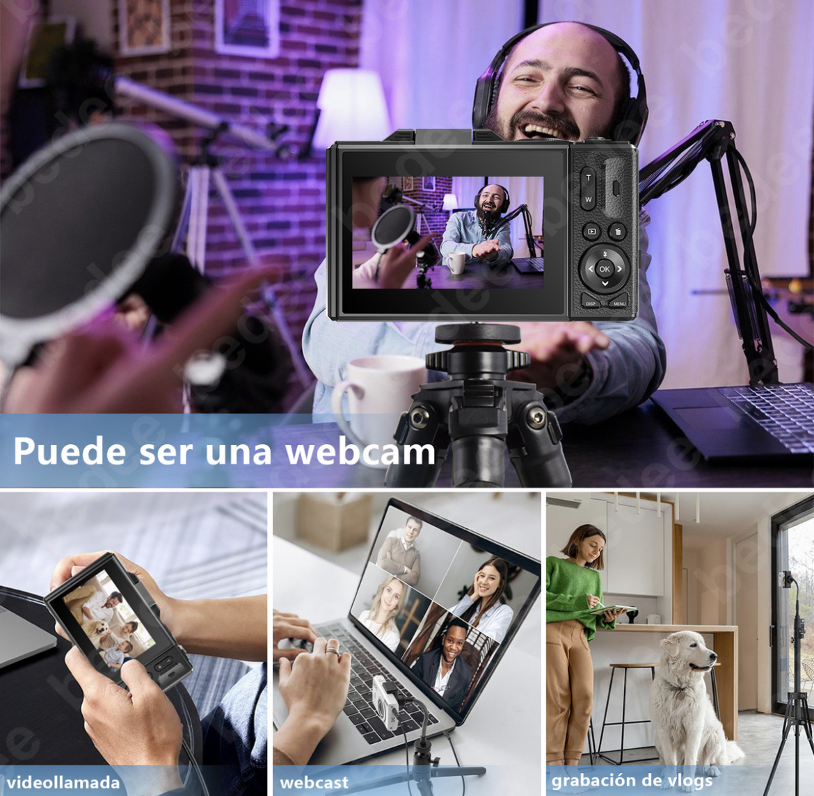 Cámara Digital Bedee 4k 64mp Cámara Vlog Con Tarjeta +32gb 2 Pilas Color Negro