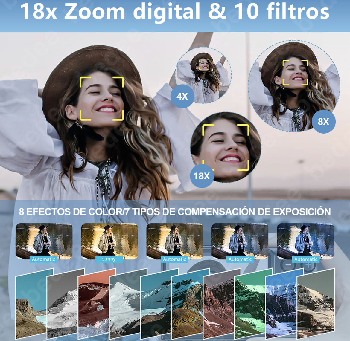 Cámara Digital Bedee 4k 64mp Cámara Vlog Con Tarjeta +32gb 2 Pilas Color Negro
