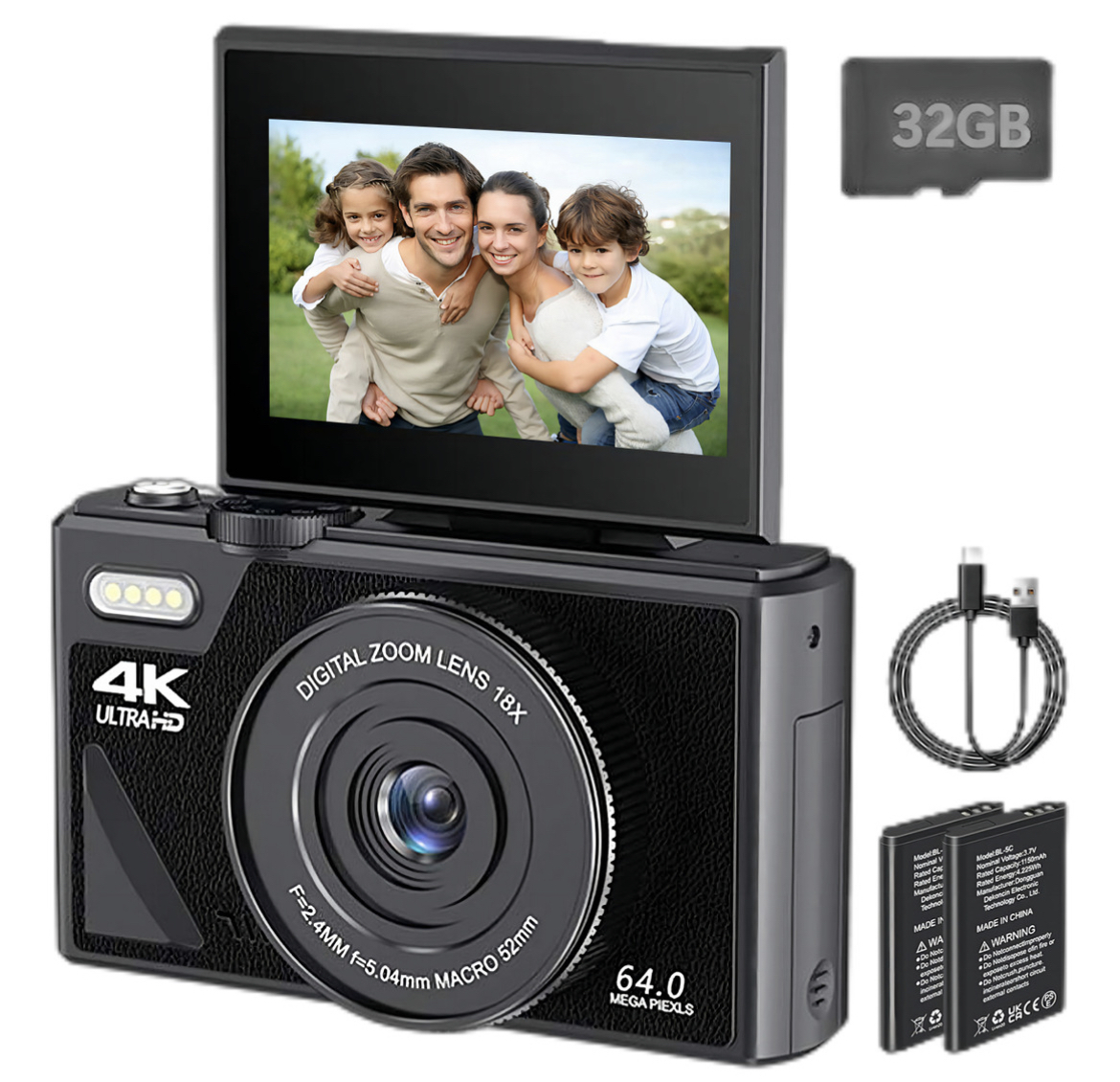 Cámara Digital Bedee 4k 64mp Cámara Vlog Con Tarjeta +32gb 2 Pilas Color Negro