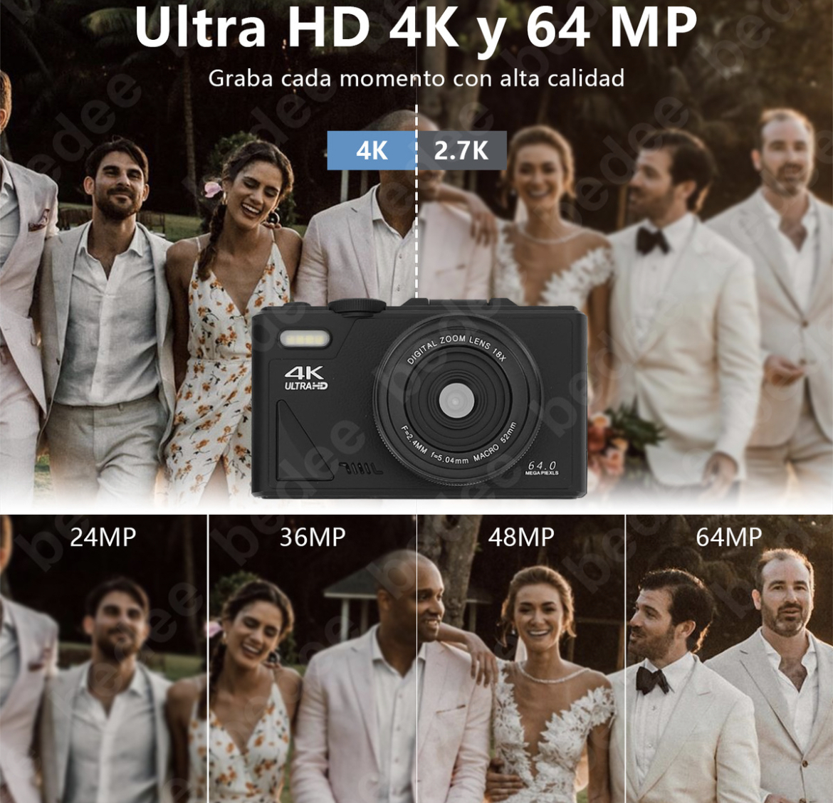 Cámara Digital Bedee 4k 64mp Cámara Vlog Con Tarjeta +32gb 2 Pilas Color Negro