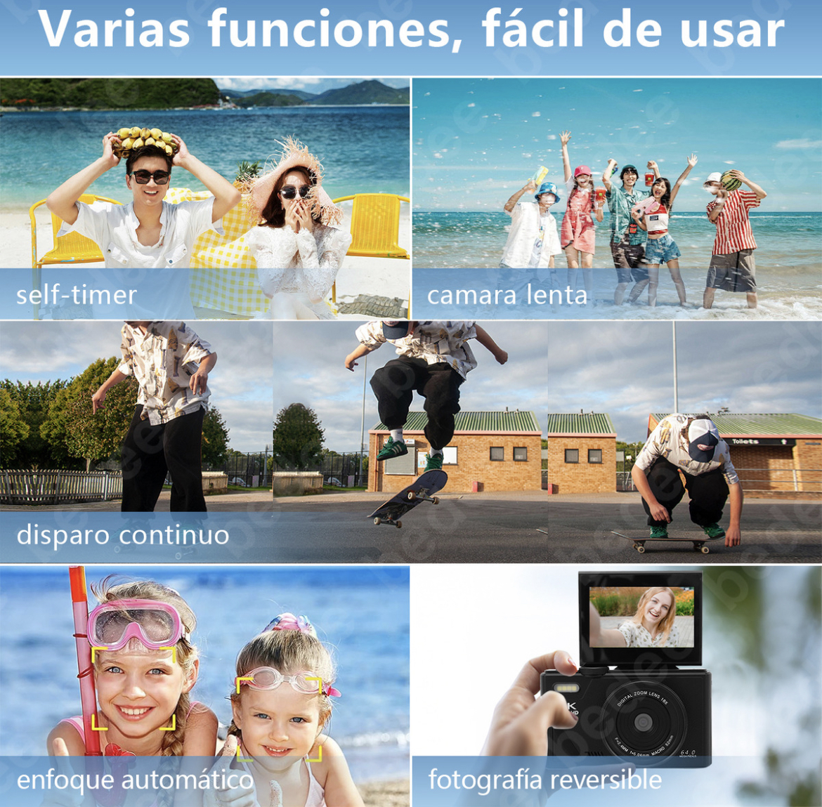 Cámara Digital Bedee 4k 64mp Cámara Vlog Con Tarjeta +32gb 2 Pilas Color Negro
