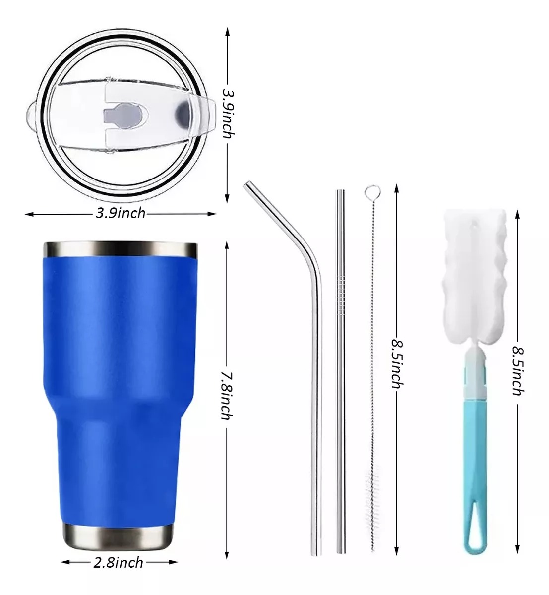 Vaso Térmico De 30oz Acero Inoxidable Con Popote Y Cepillo